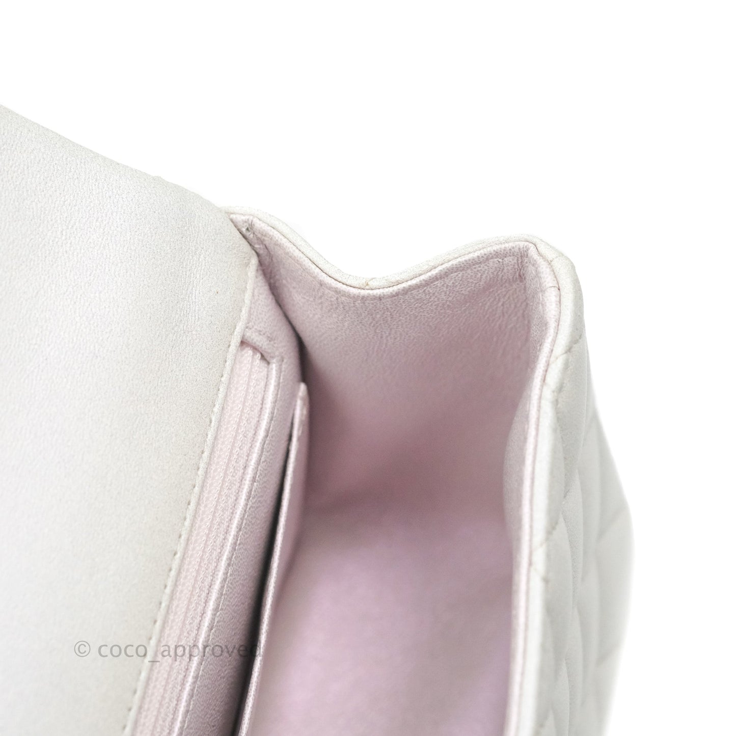 Chanel Top Handle Mini Rectangular Flap Bag Iridescent White Lambskin Aged Gold Hardware