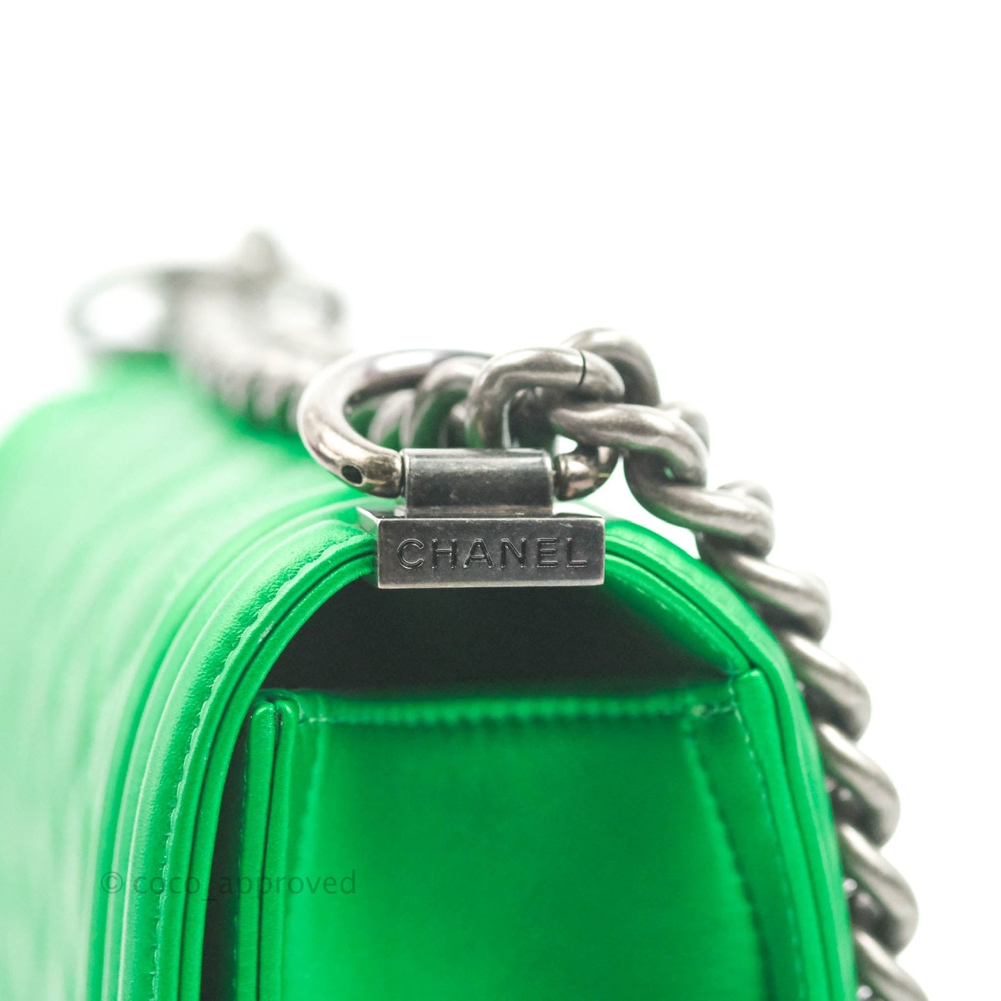 Chanel Small Boy Green Calfskin Ruthenium Hardware