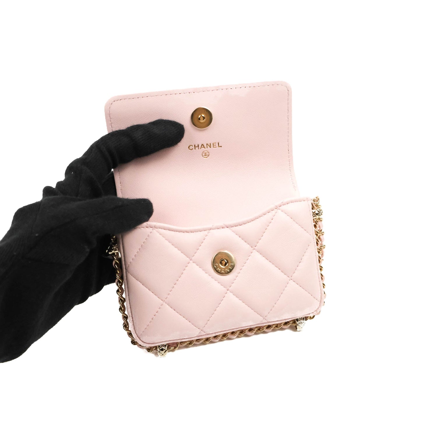 Chanel Mini Clutch With Chain Pink Lambskin Gold Hardware