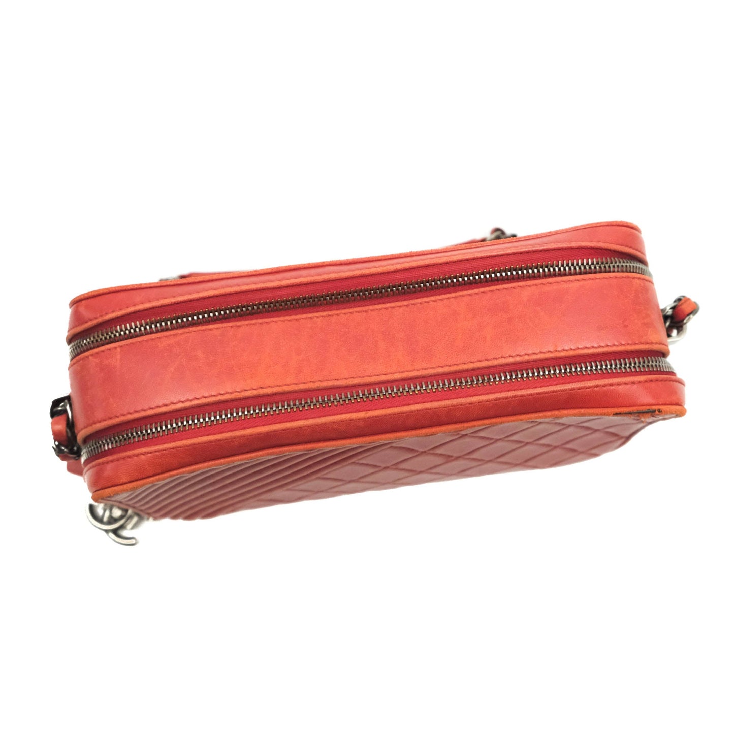 Chanel Quilted Crossbody Camera Bag Red Lambskin Ruthenium Hardware