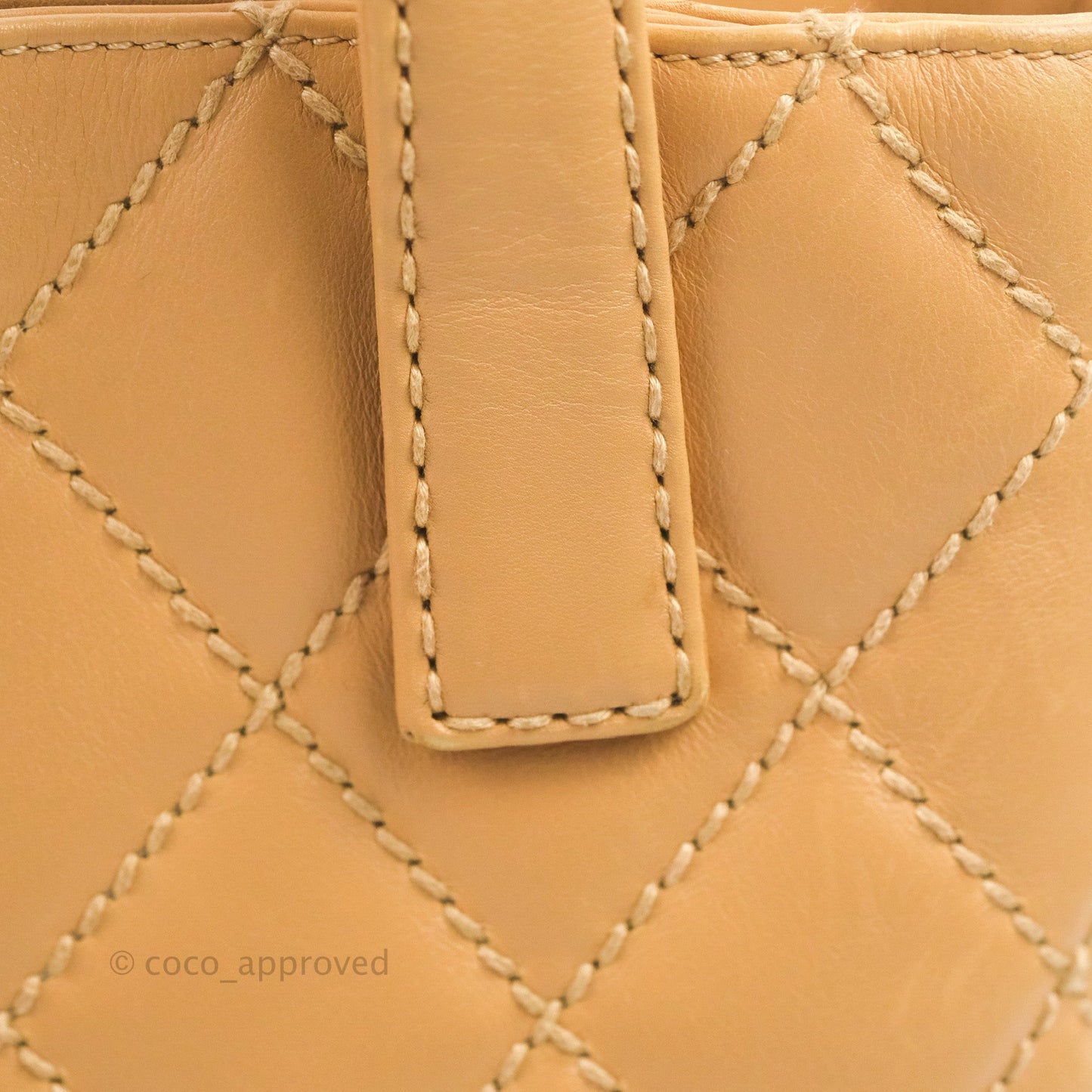 Chanel Vintage Quilted CC Tote Bag Beige Calfskin Gold Hardware