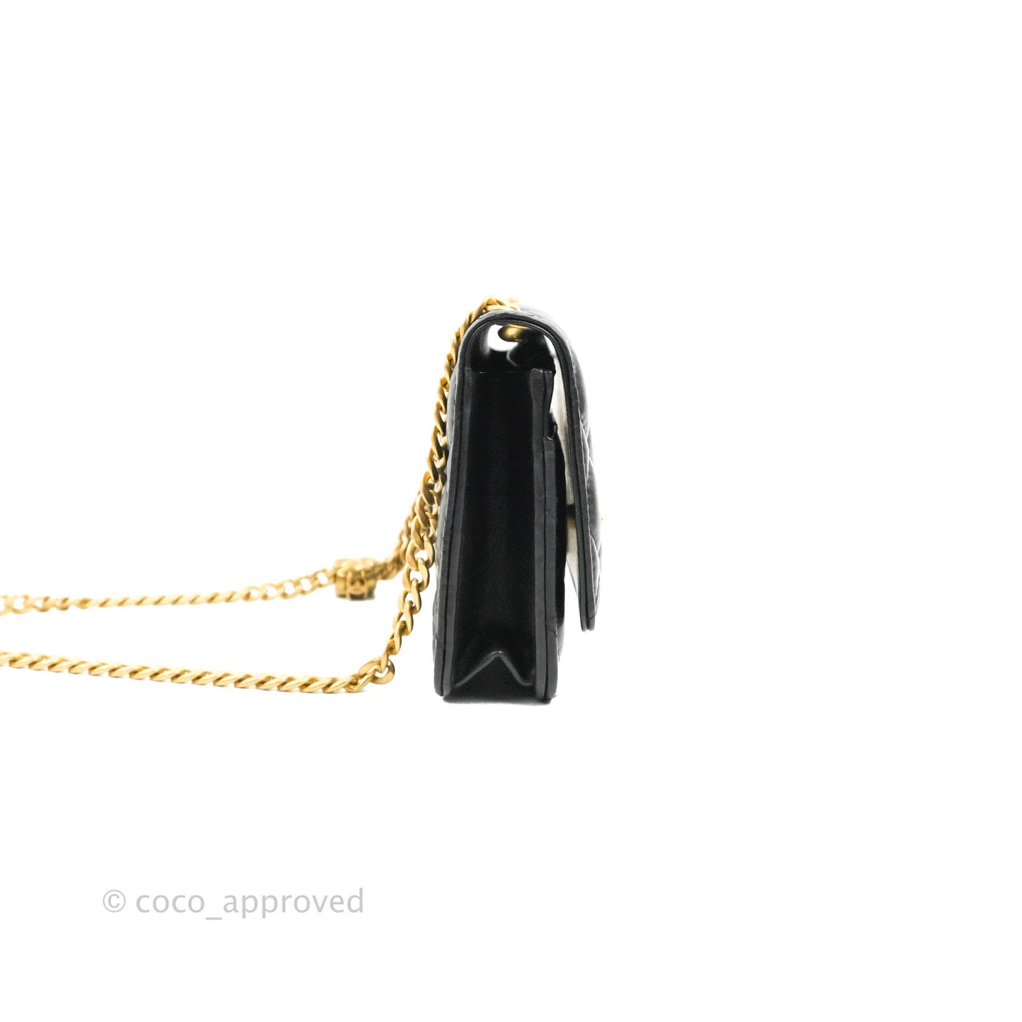 Chanel Quilted Wallet on Chain WOC Adjustable Chain Black Lambskin Aged Gold Hardware 22K