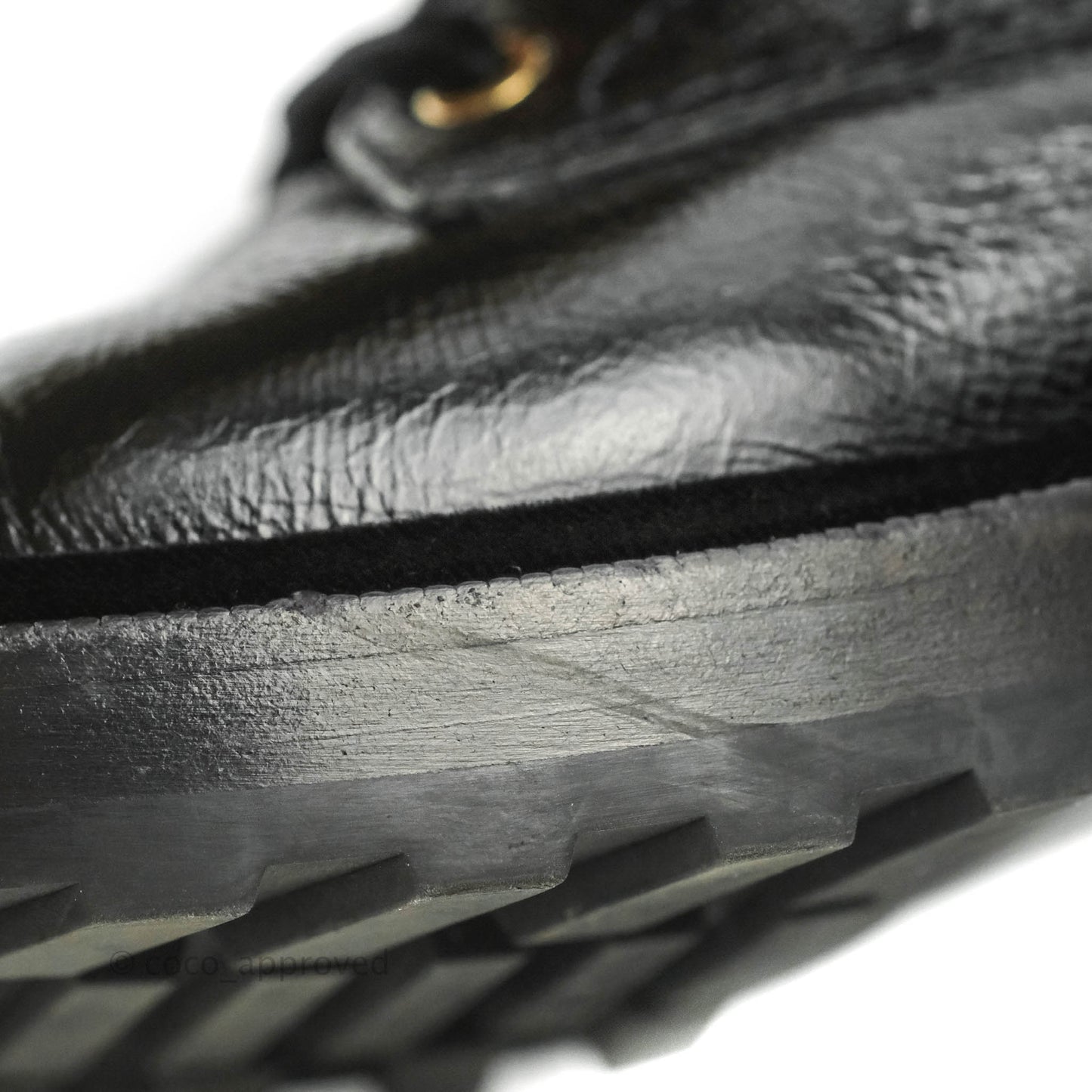 Chanel CC Pearl Crumpled Glazed Black Calfskin Combat Boots with Velvet Laces