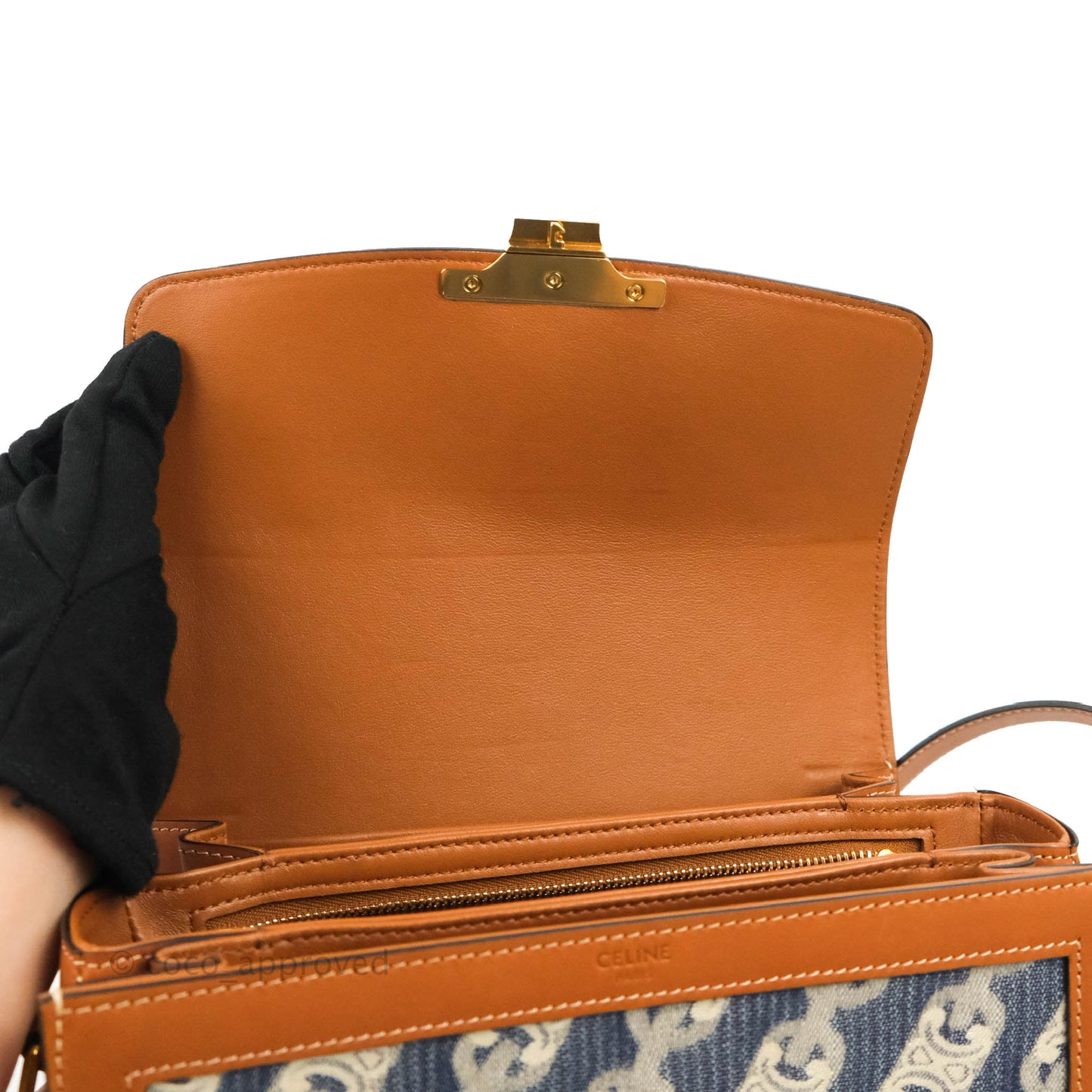 Celine Medium Triomphe Bag Chaine Triomphe Jacquard Canvas Tan Calfskin