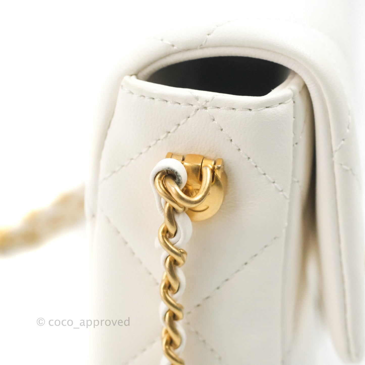 Chanel Quilted My Perfect Mini With Pearl White Lambskin Aged Gold Hardware
