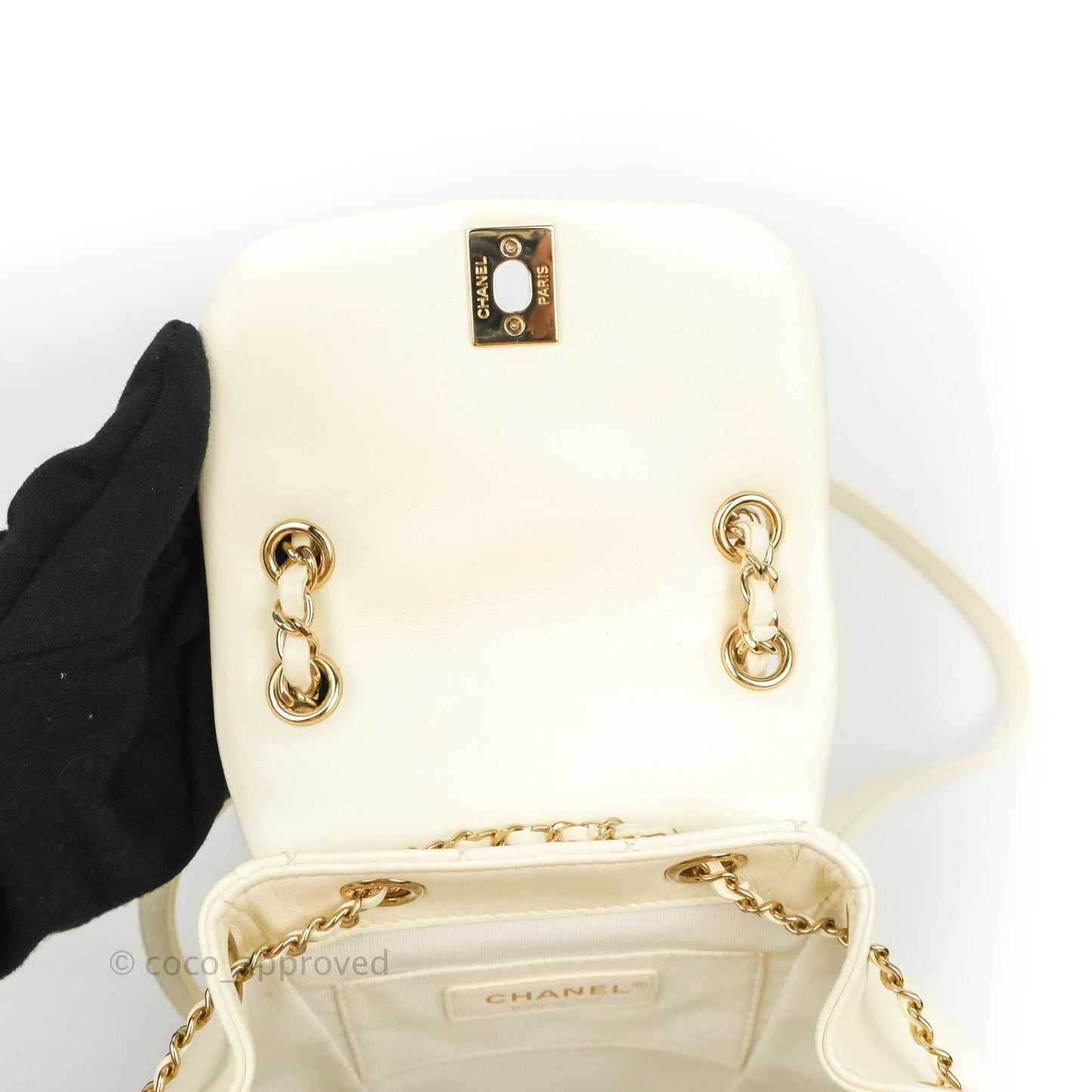 Chanel Quilted Small Duma Drawstring Backpack White Lambskin