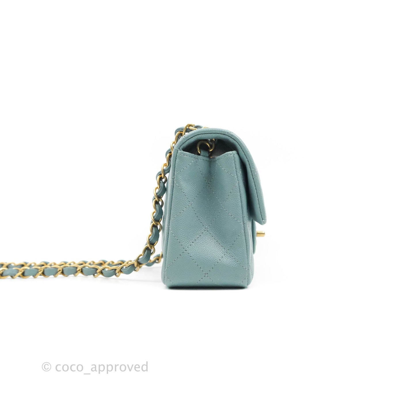 Chanel Quilted Mini Rectangular Flap Iridescent Blue Aged Gold Hardware 18C