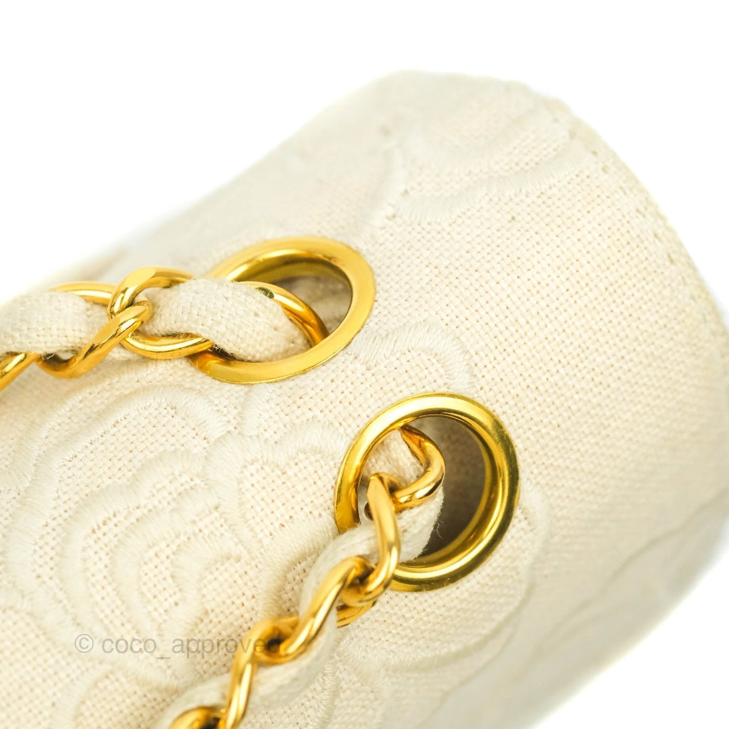 Chanel Small Flap Camellia Embroidered Ivory Beige Linen Canvas 24K Gold Hardware