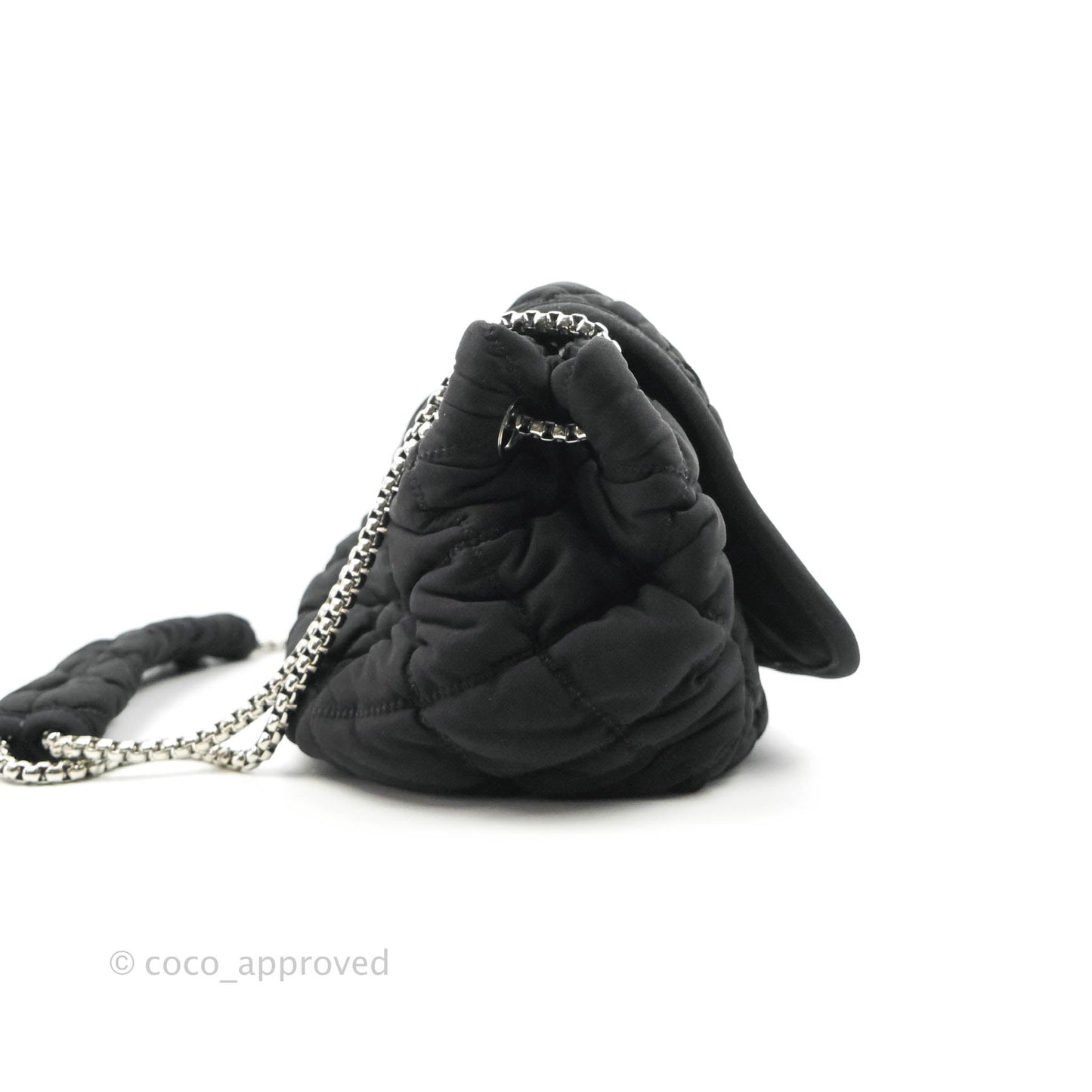 Chanel Black Jersey Bubble Quilt Accordion Flap Bag Silver Hardware