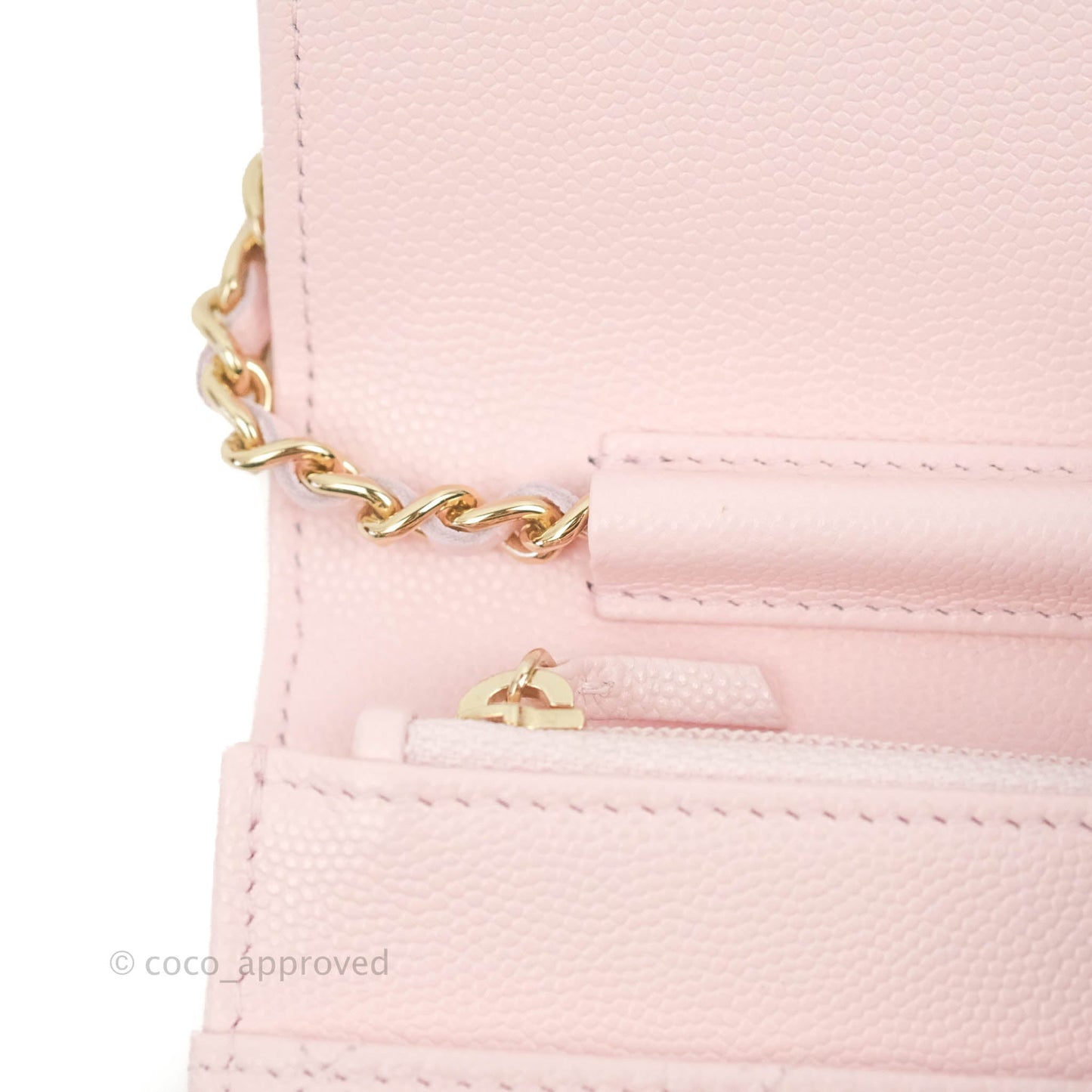 Chanel Quilted Wallet on Chain WOC Crystal Braided CC Light Pink Caviar Gold Hardware