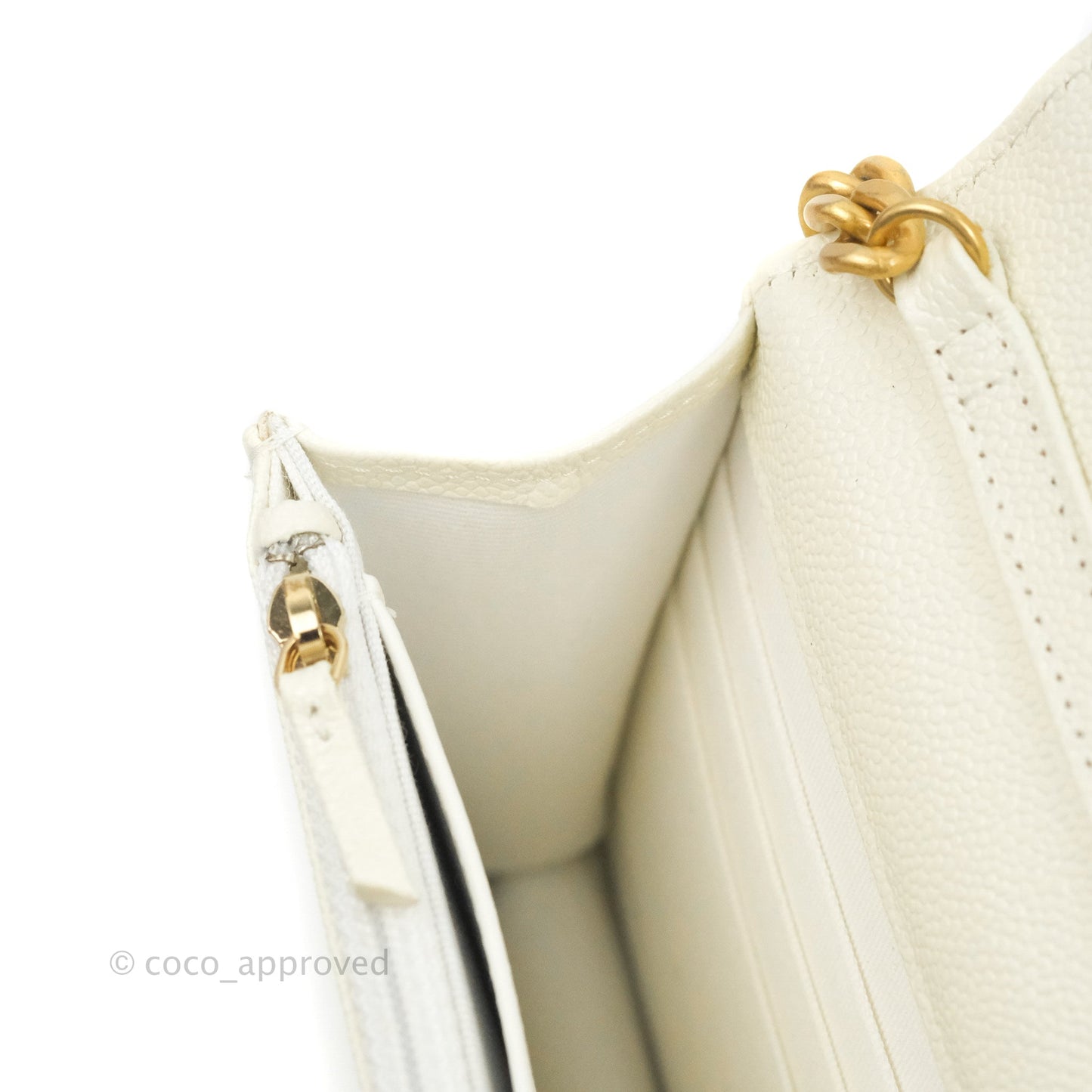 Chanel Quilted Wallet On Chain WOC Melody Ivory White Caviar Gold Hardware