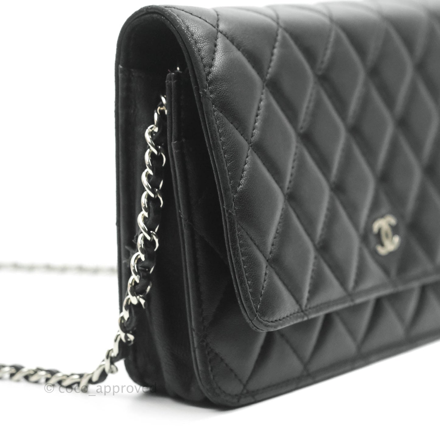 Chanel Classic Wallet On Chain Black Lambskin Silver Hardware