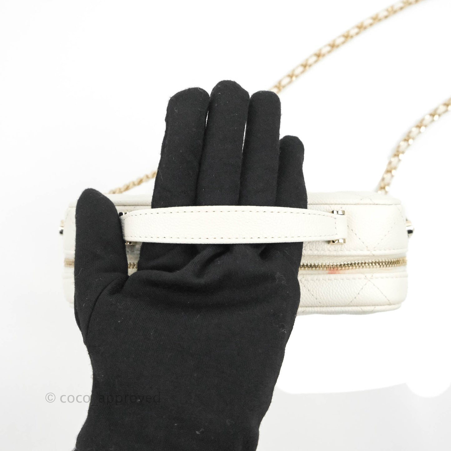 Chanel Quilted Top Handle Vanity White Caviar Gold Hardware