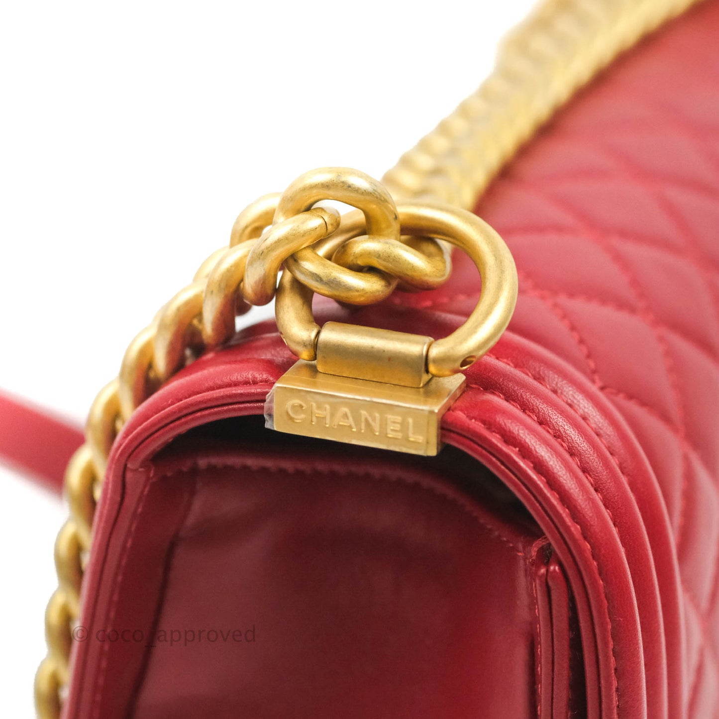 Chanel Quilted Medium Boy Red Lambskin Aged Gold Hardware