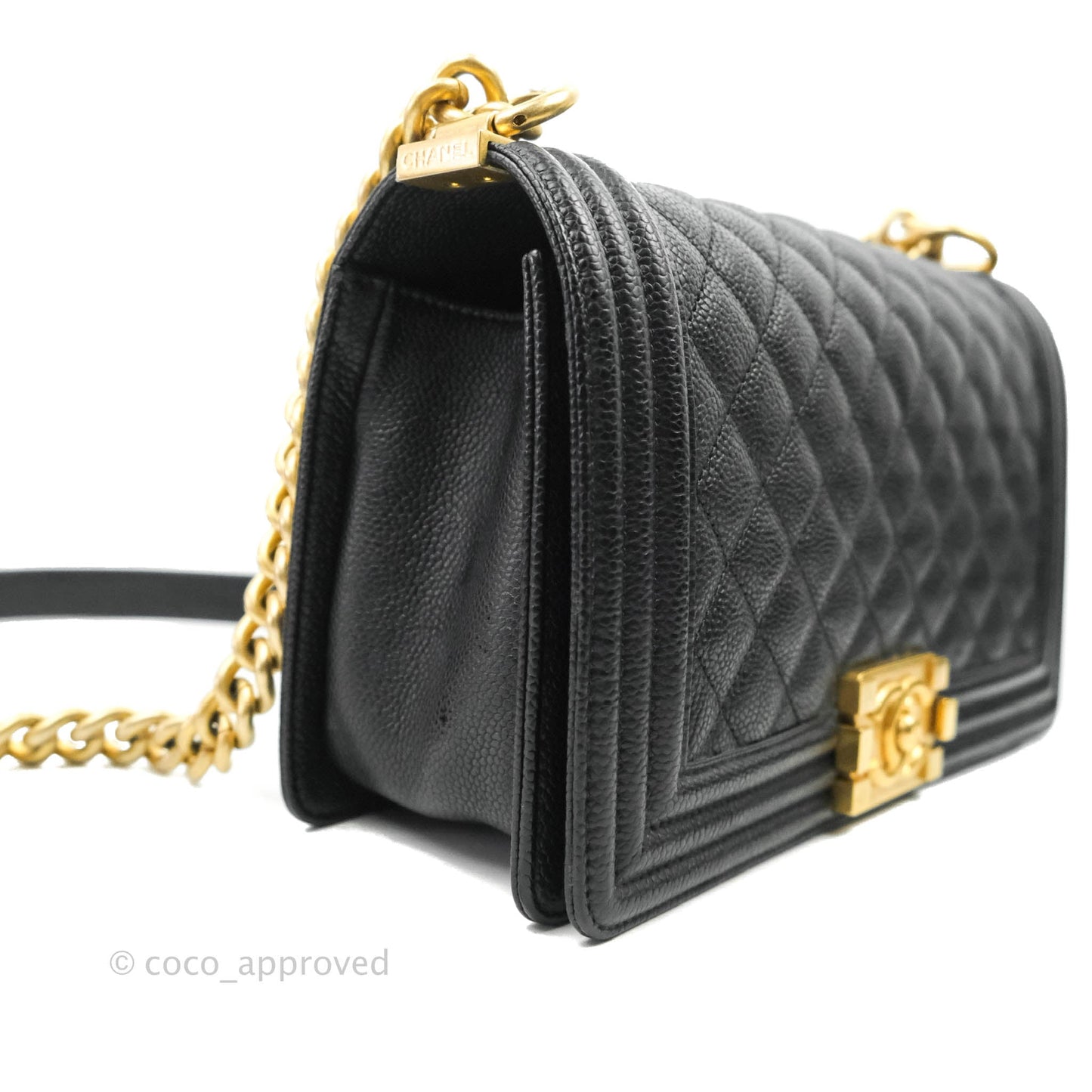 Chanel Medium Boy Quilted Black Caviar Aged Gold Hardware