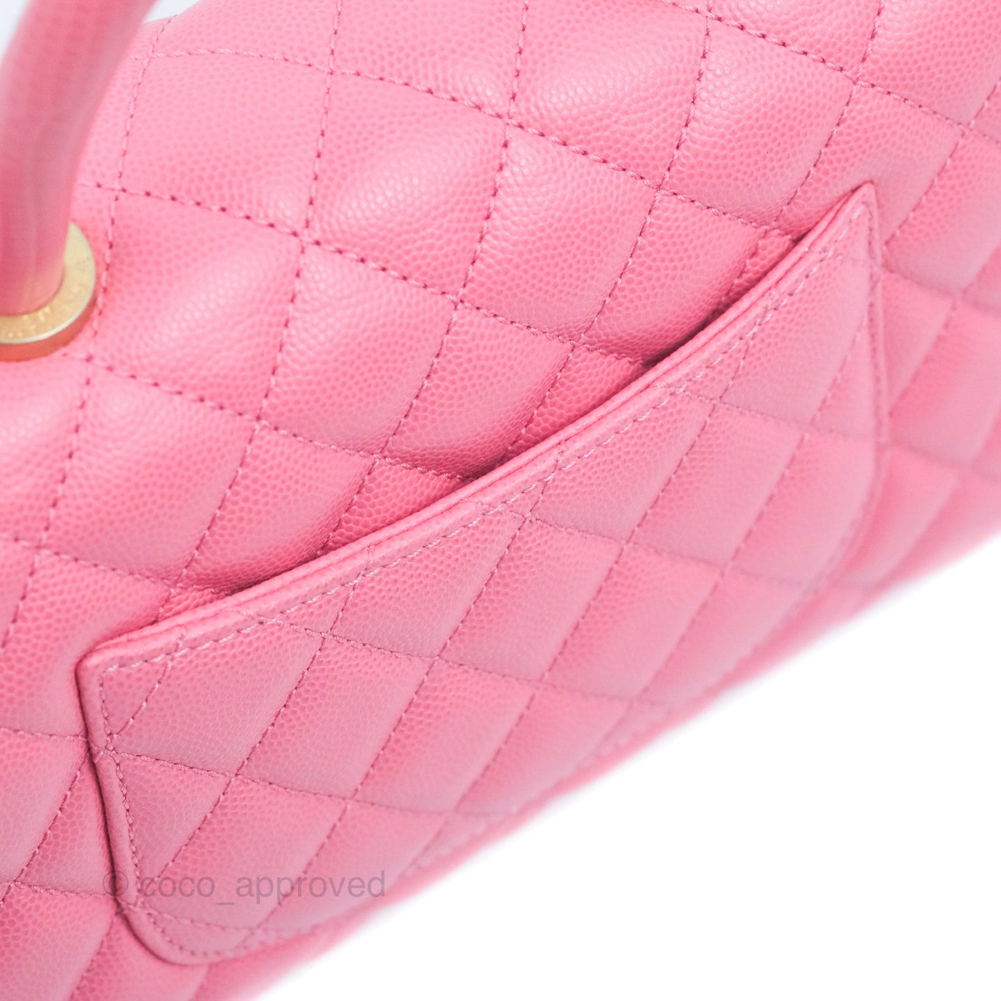 Chanel Small Coco Handle Quilted Pink Caviar Aged Gold Hardware Lizard Embossed Handle