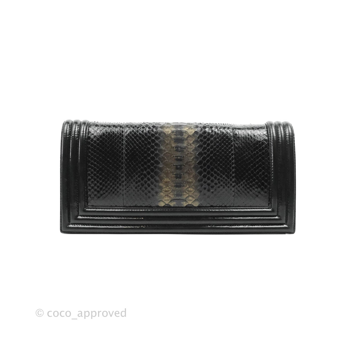 Chanel Boy Clutch Python Patent Black Ruthenium Hardware