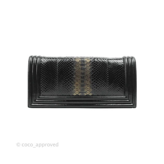 Chanel Boy Clutch Python Patent Black Ruthenium Hardware