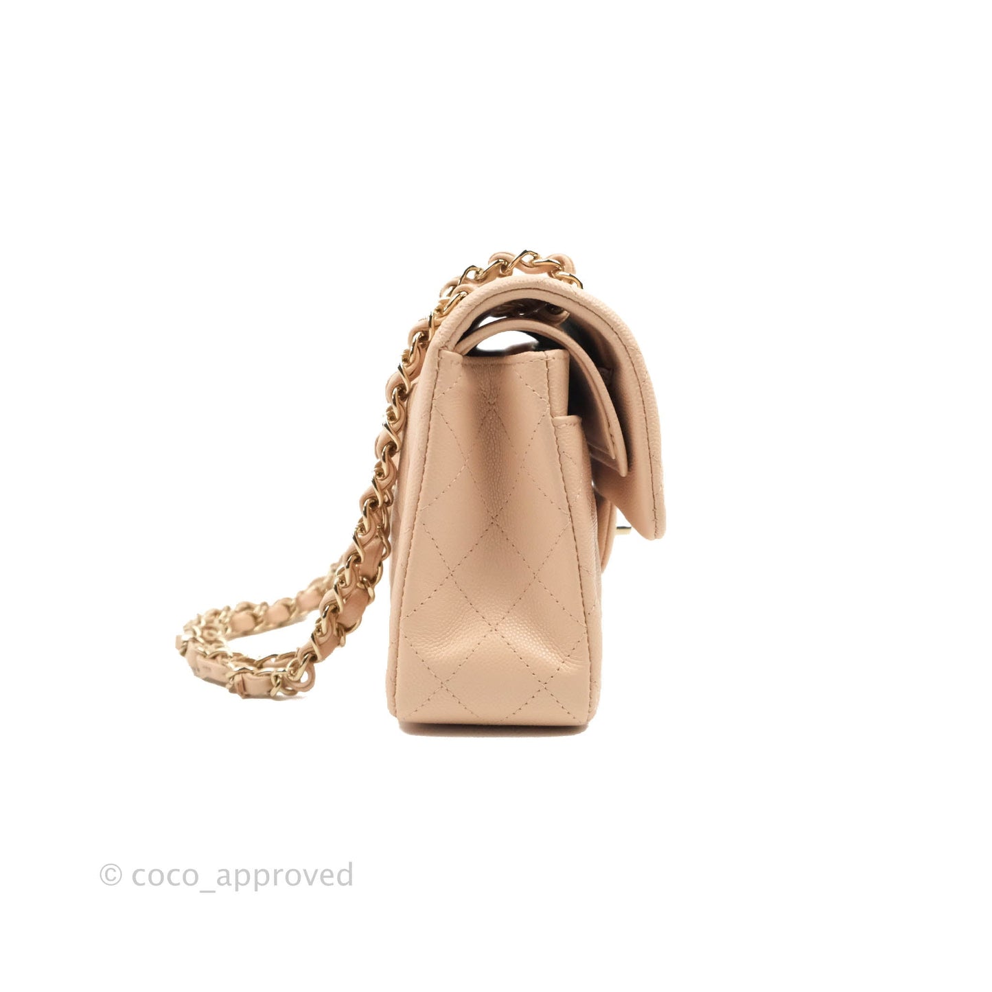Chanel Small Classic Quilted Flap Light Beige Pink Caviar Gold Hardware 22C