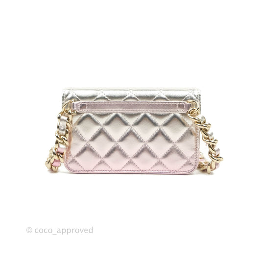 Chanel Quilted Clutch with Chain Metallic Gradient Pink/Silver Lambskin
