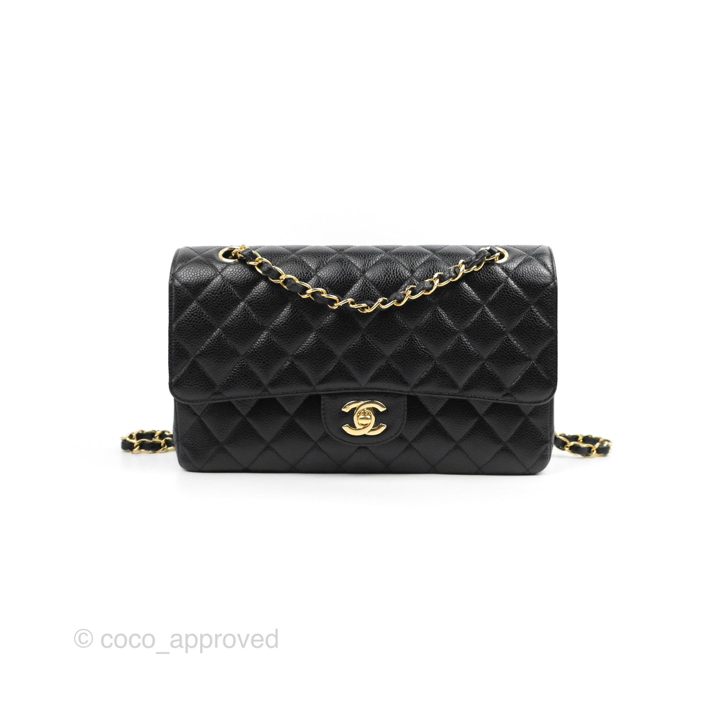 Chanel Classic M/L Medium Flap Quilted Black Caviar 24K Gold Hardware
