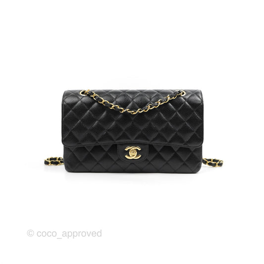 Chanel Classic M/L Medium Flap Quilted Black Caviar 24K Gold Hardware