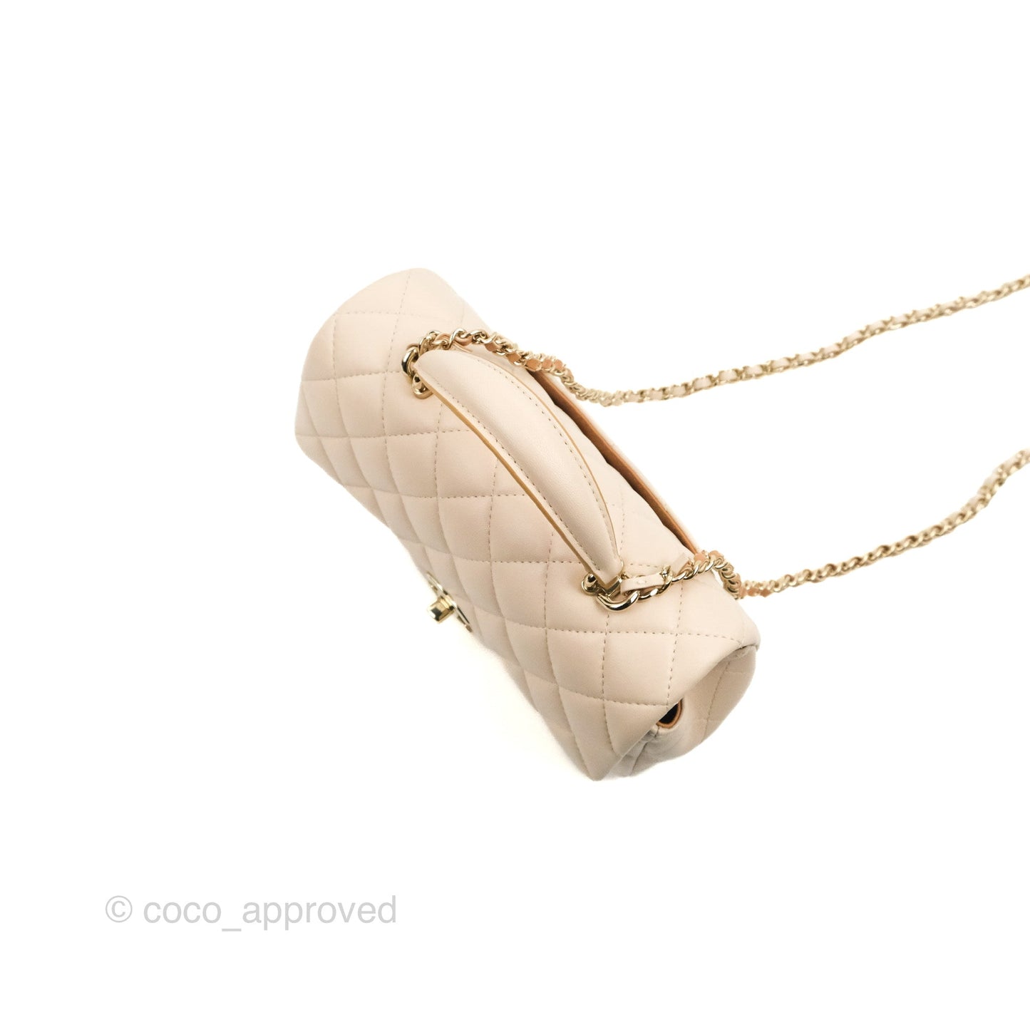 Chanel Top Handle Mini Rectangular Flap Bag Ecru/Beige Lambskin Gold Hardware 23P
