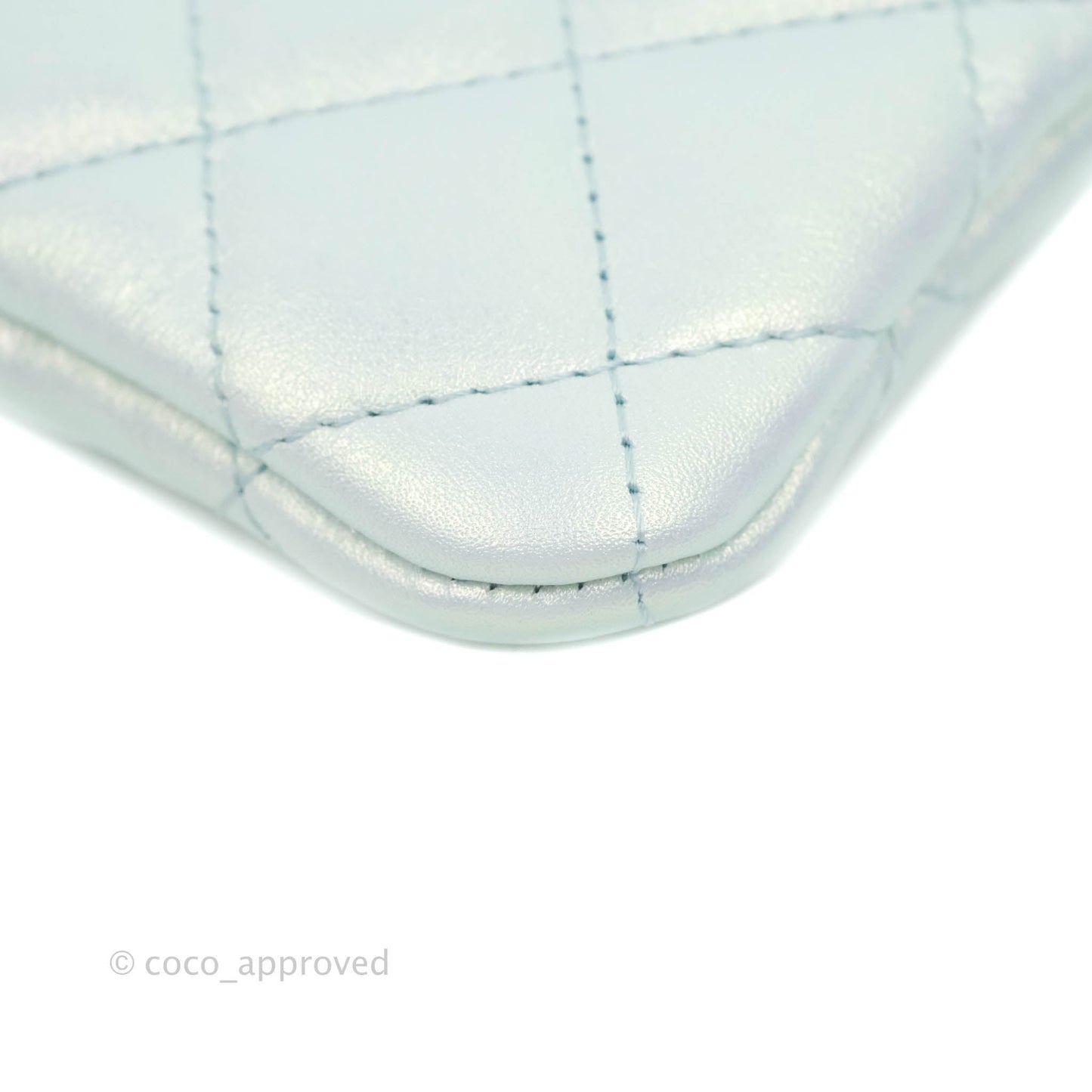 Chanel Mini Quilted O Case Iridescent Light Blue Calfskin Silver Hardware