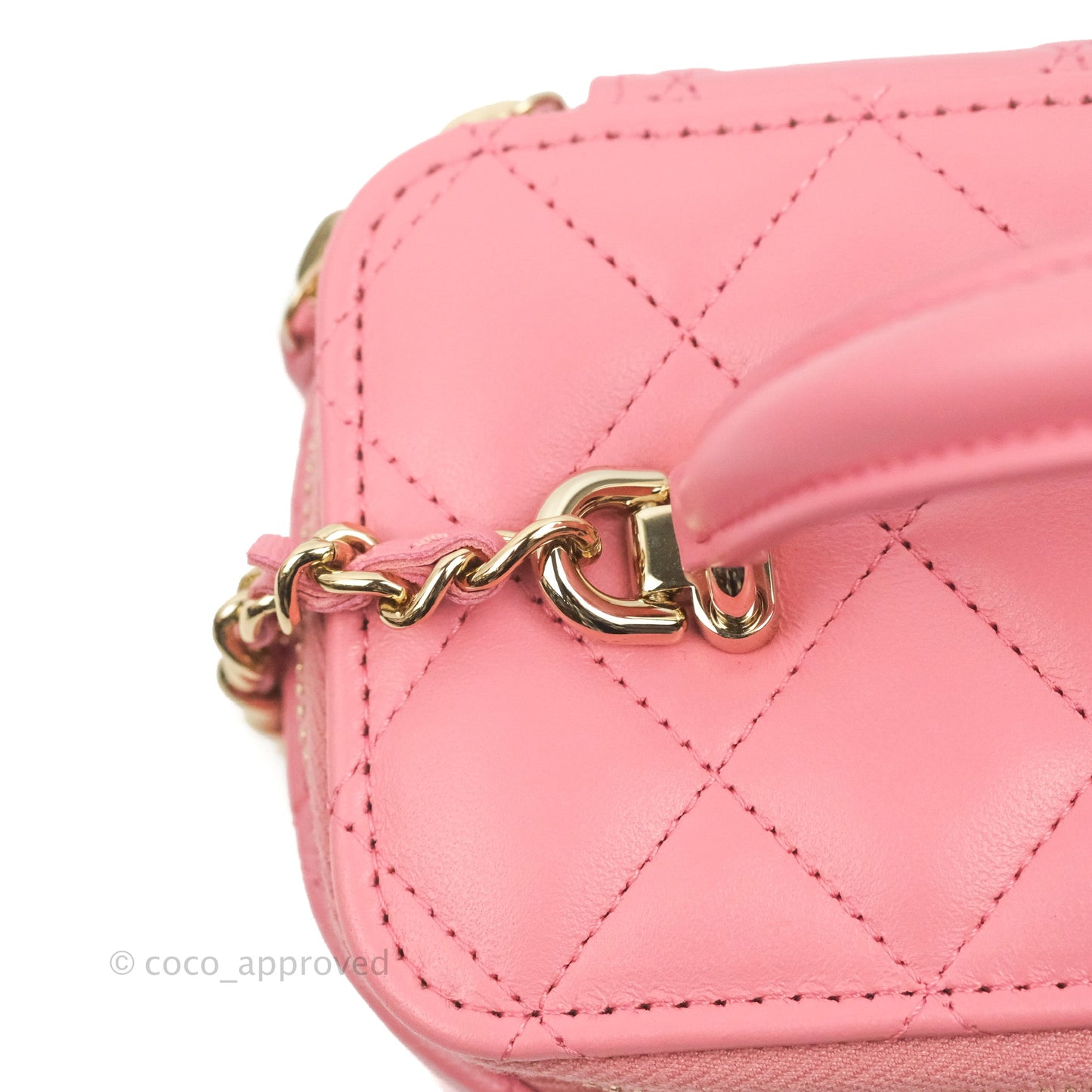 Chanel Vanity Rectangular Top Handle Pink Lambskin Gold Hardware