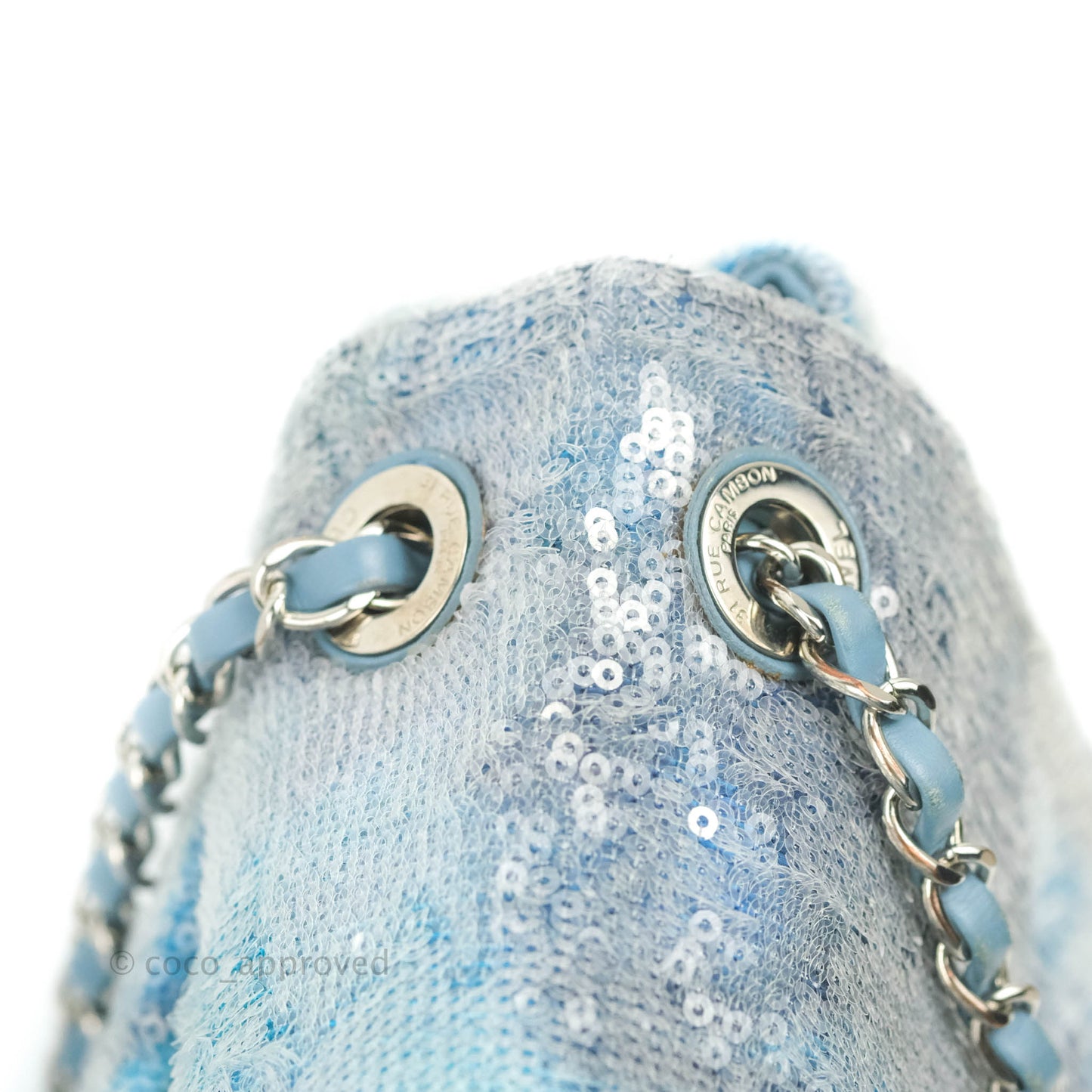 Chanel Large Sequin Waterfall Flap Bag Blue Silver Hardware