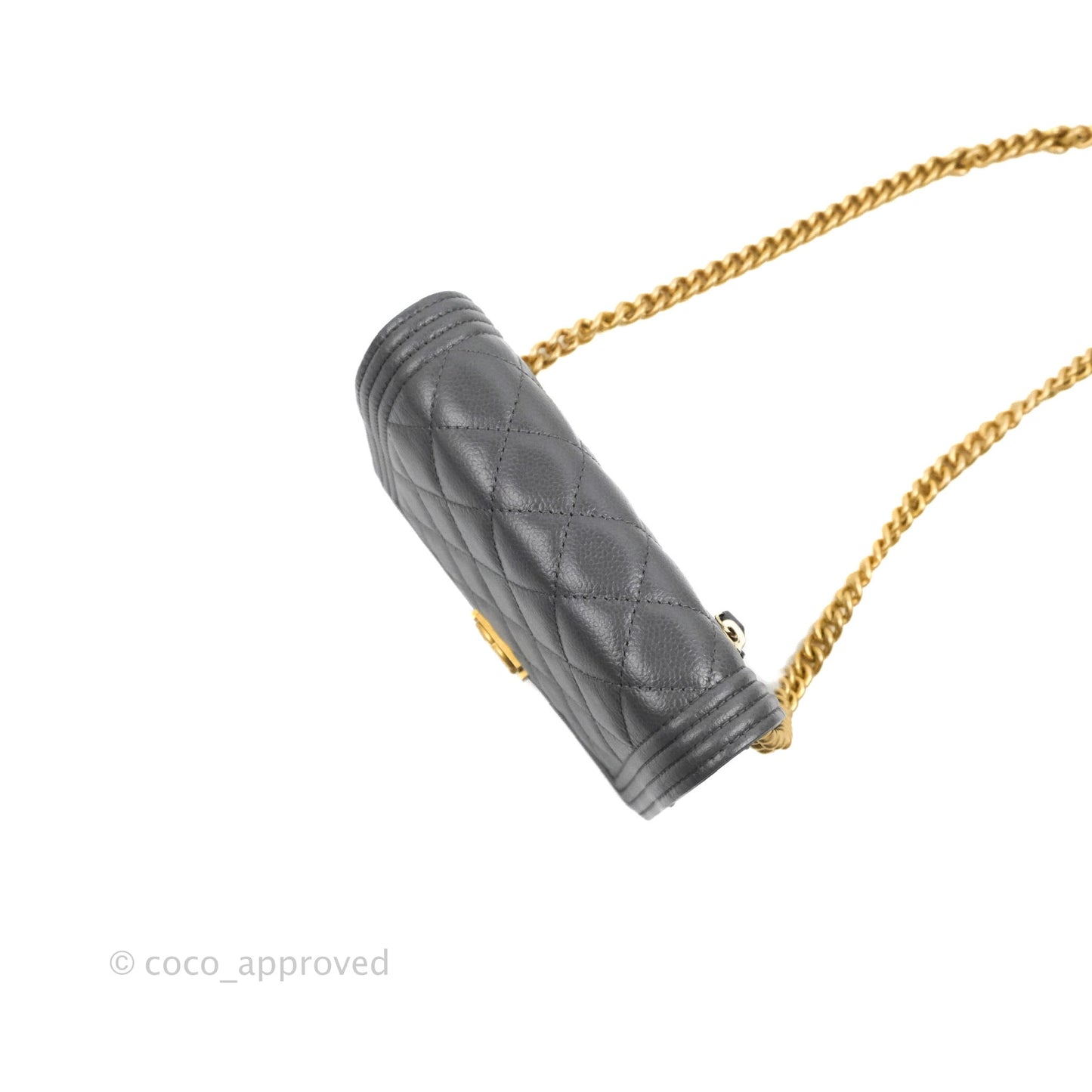 Chanel Quilted Mini Boy Wallet on Chain WOC Dark Grey Caviar Aged Gold Hardware