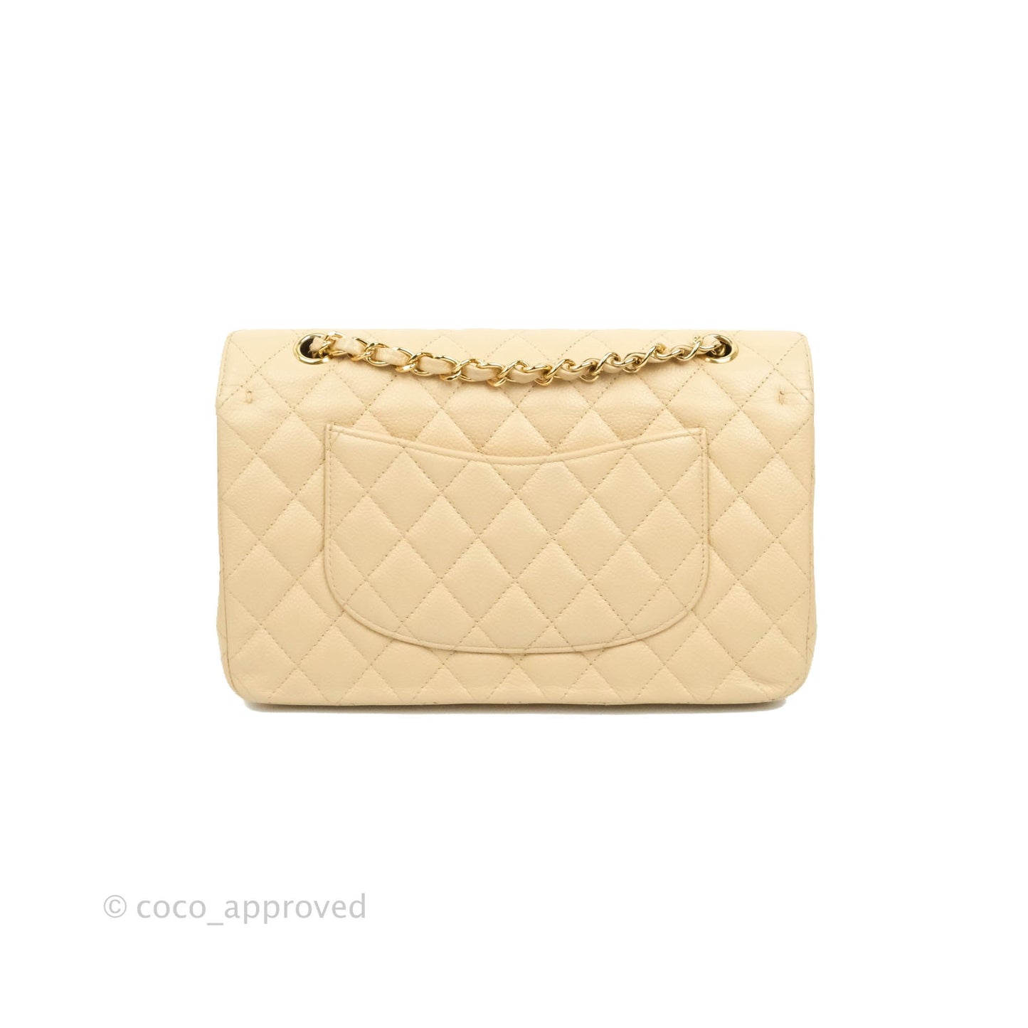 Chanel Classic M/L Medium Double Flap Bag Beige Caviar Gold Hardware