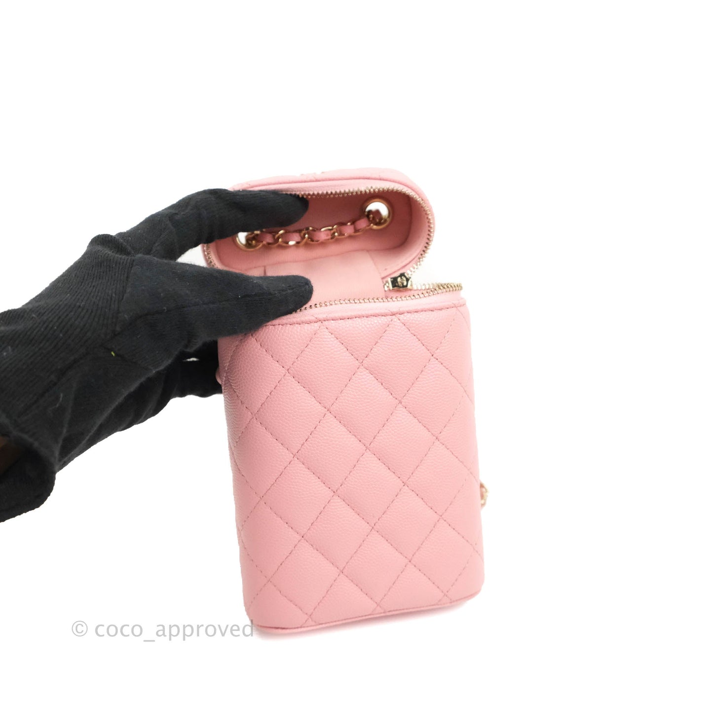 Chanel Vanity Phone Holder With Chain Pink Caviar Gold Hardware