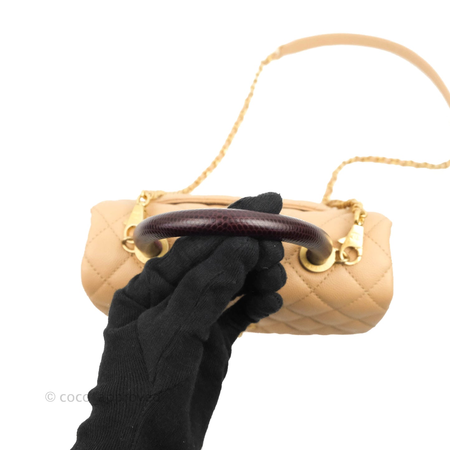 Chanel Small Coco Handle Quilted Beige Caviar Gold Hardware Lizard Handle