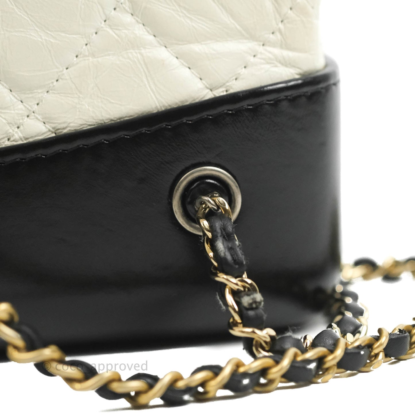 Chanel Small Gabrielle Backpack White Black Aged Calfskin