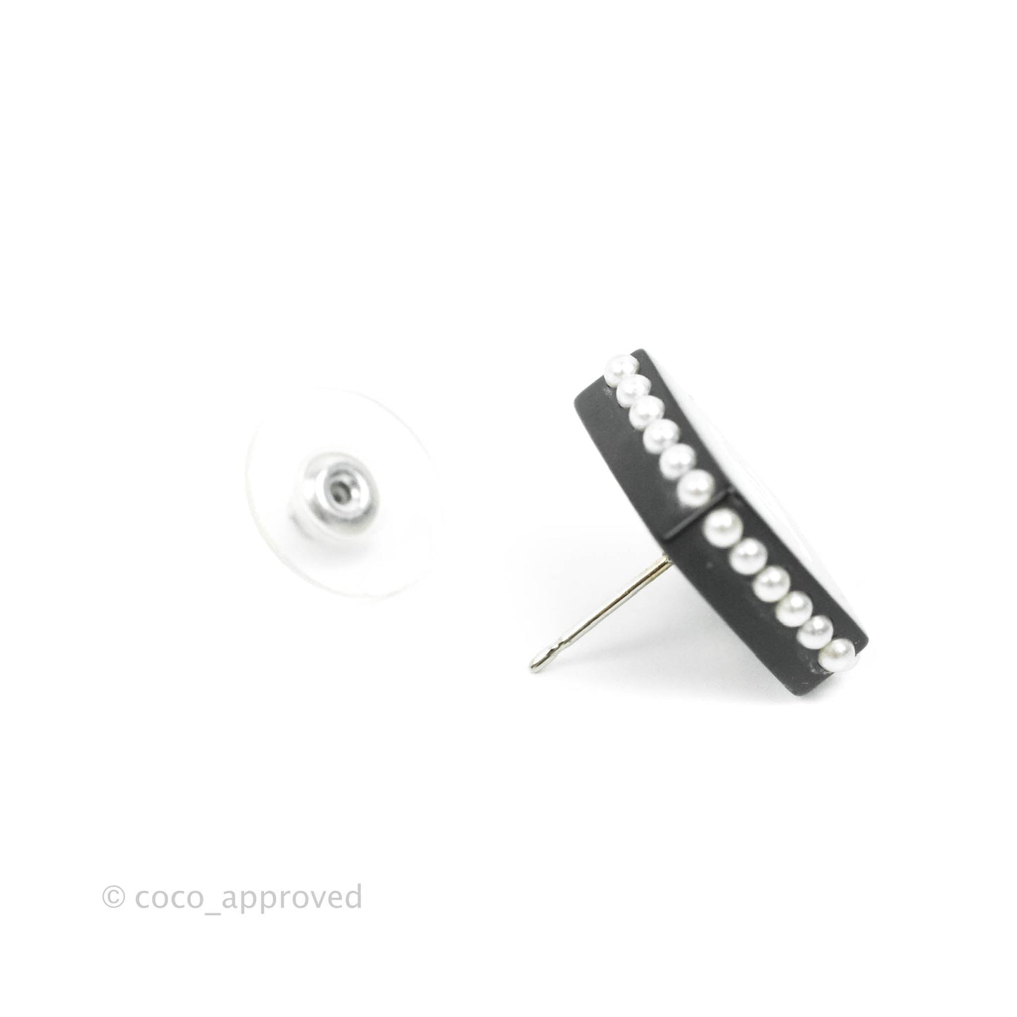 Chanel Resin Pearl Square CC Earrings Black 15P