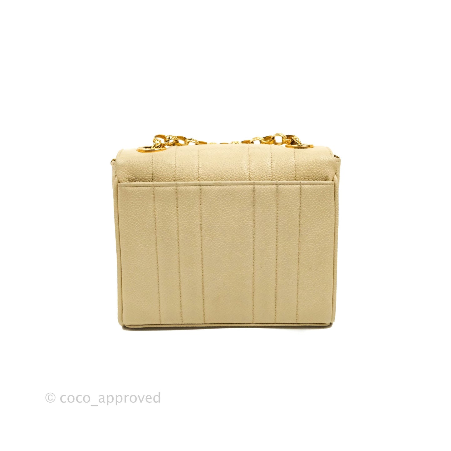 Chanel Vintage Vertical Mini Square Beige Caviar Gold Hardware