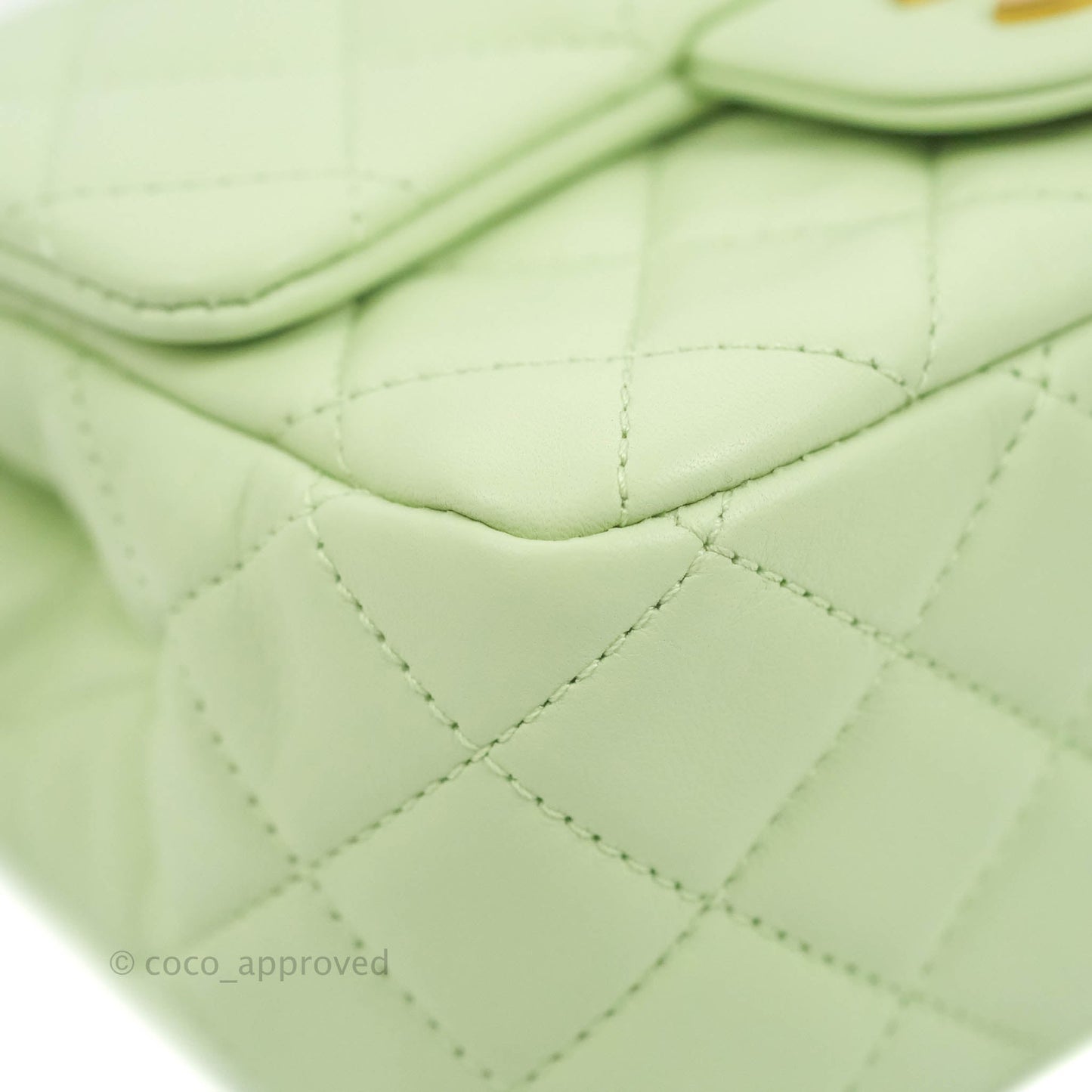 Chanel Mini Square Pearl Crush Quilted Avocado Green Lambskin Aged Gold Hardware