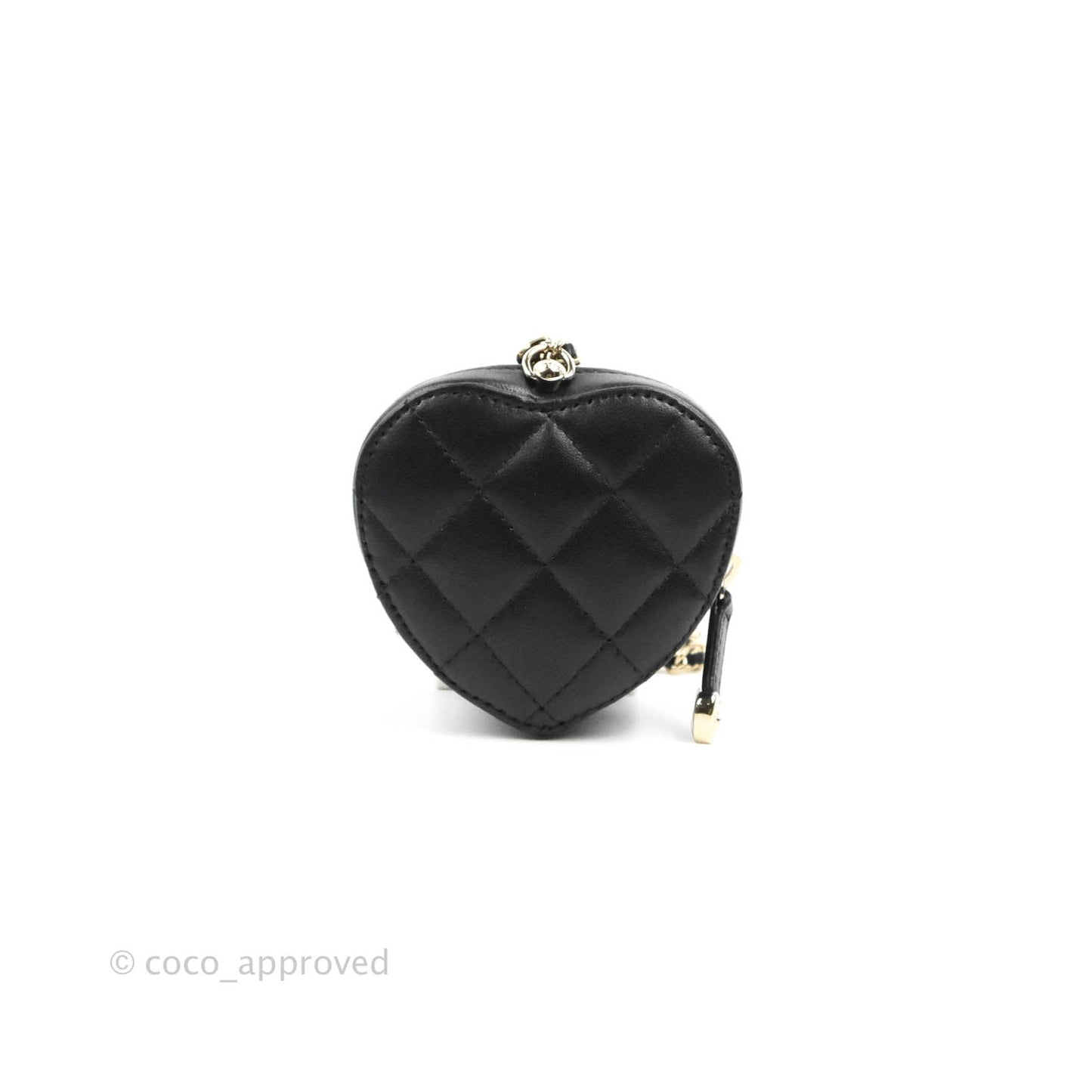 Chanel Small Heart Coin Purse Necklace Black Lambskin Gold Hardware 22S