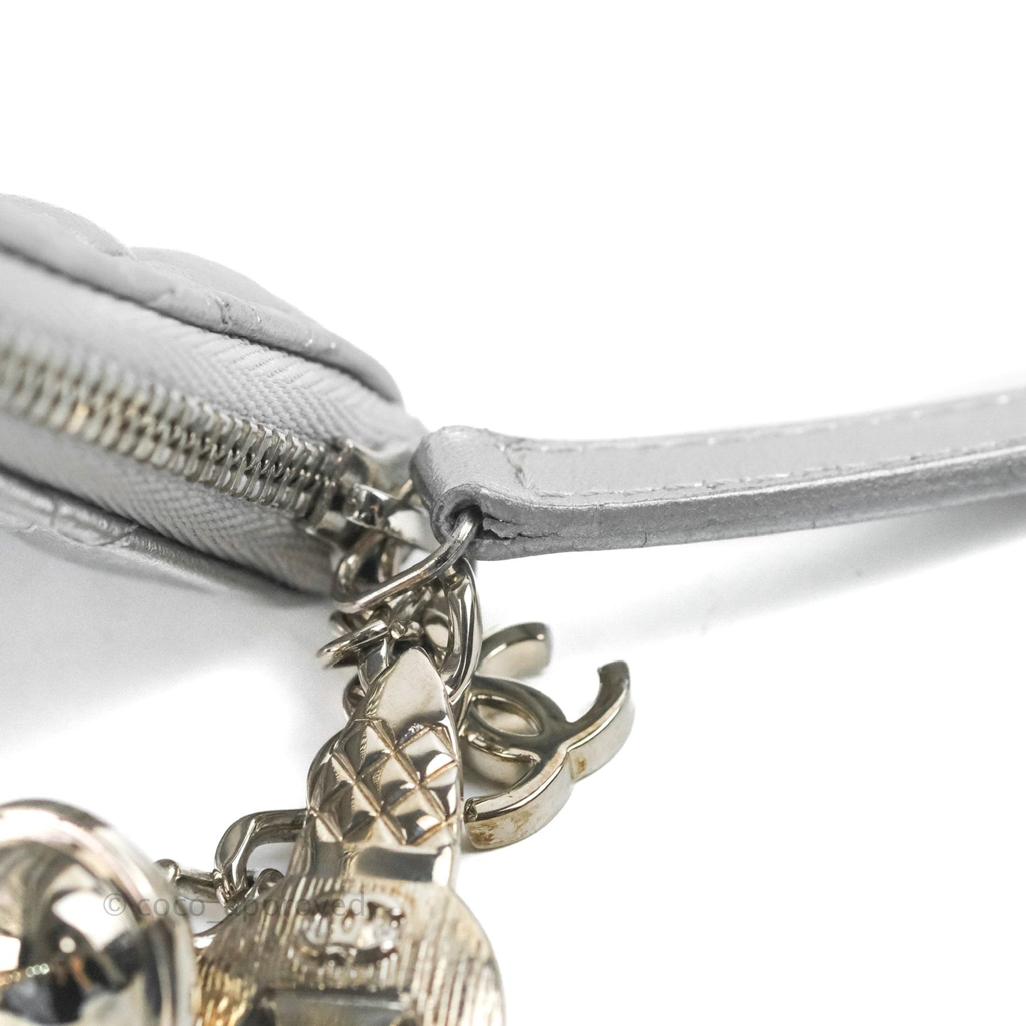 Chanel Quilted Large O Case Metallic Silver With Charms