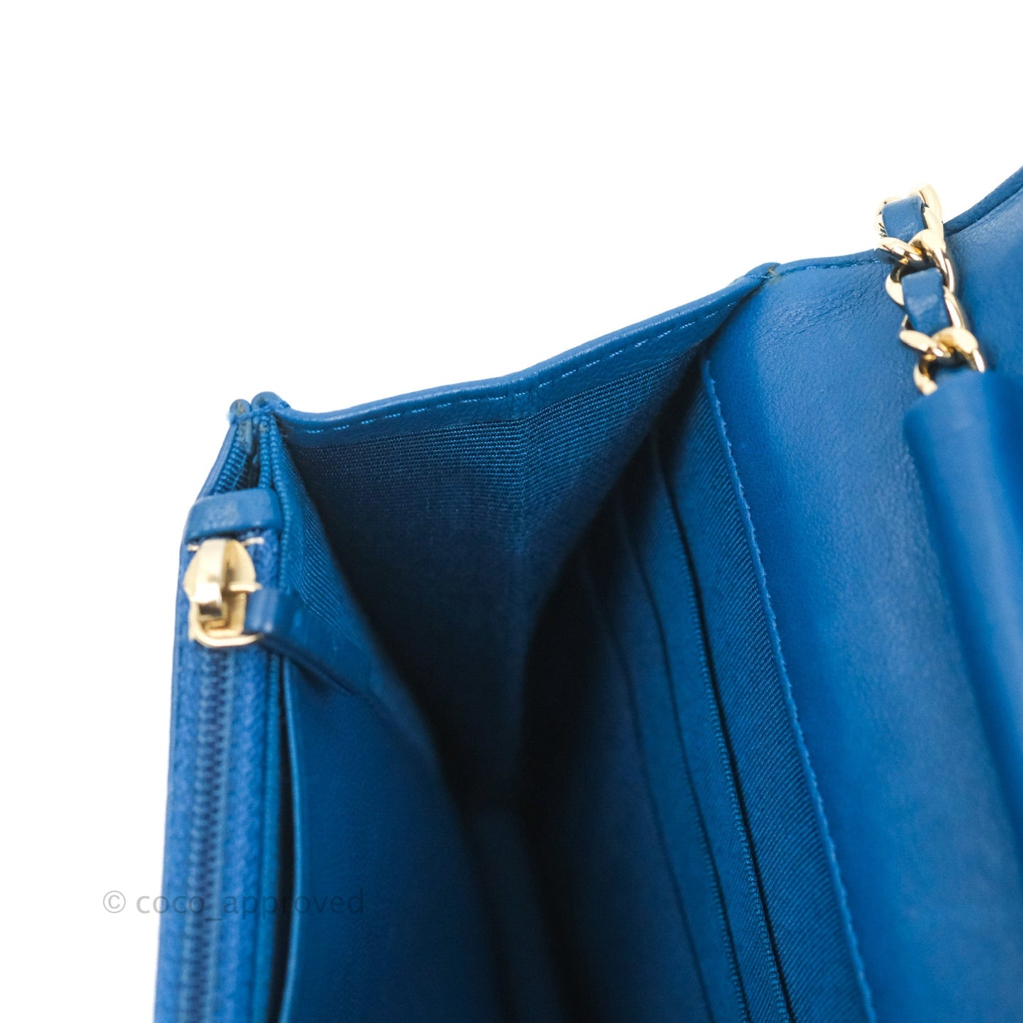 Chanel Quilted Classic Wallet on Chain WOC Blue Lambskin Gold Hardware