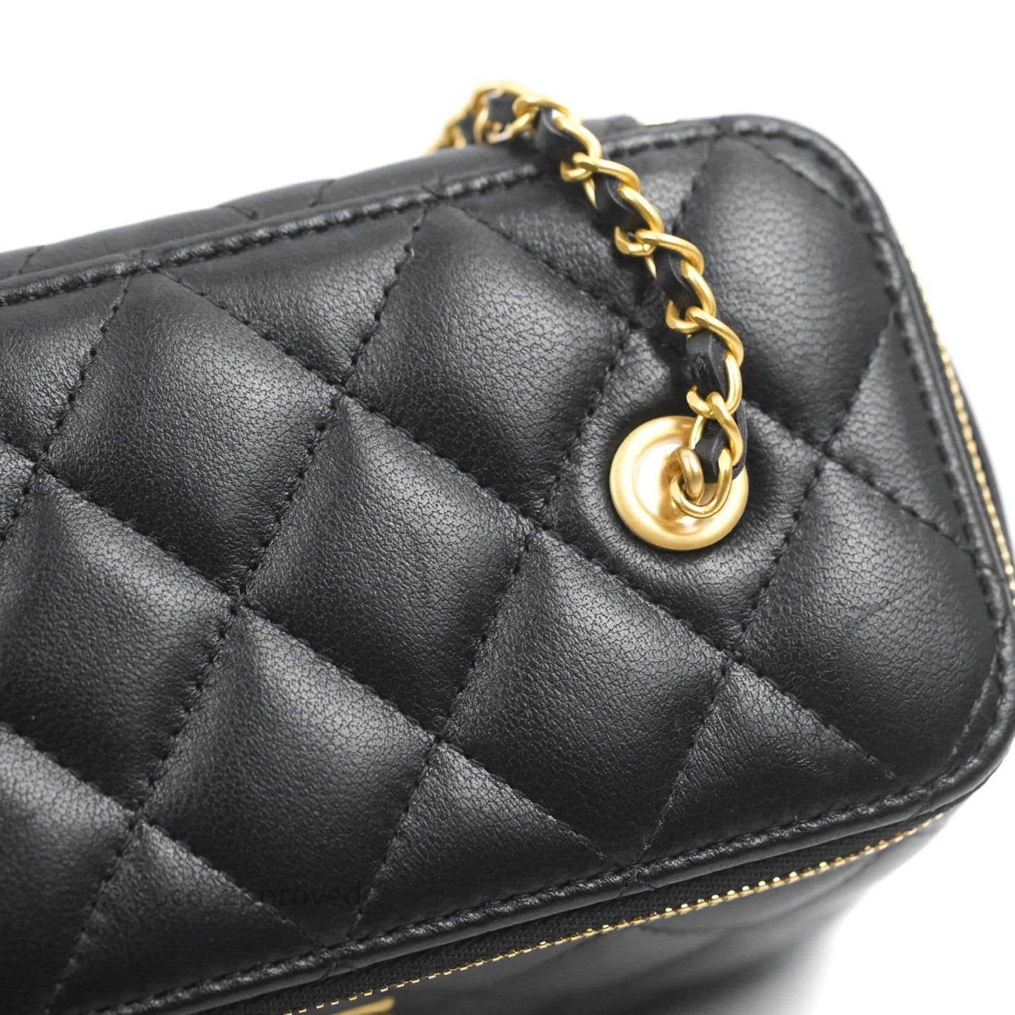 Chanel Vanity with COCO Heart Chain Black Lambskin Aged Gold Hardware
