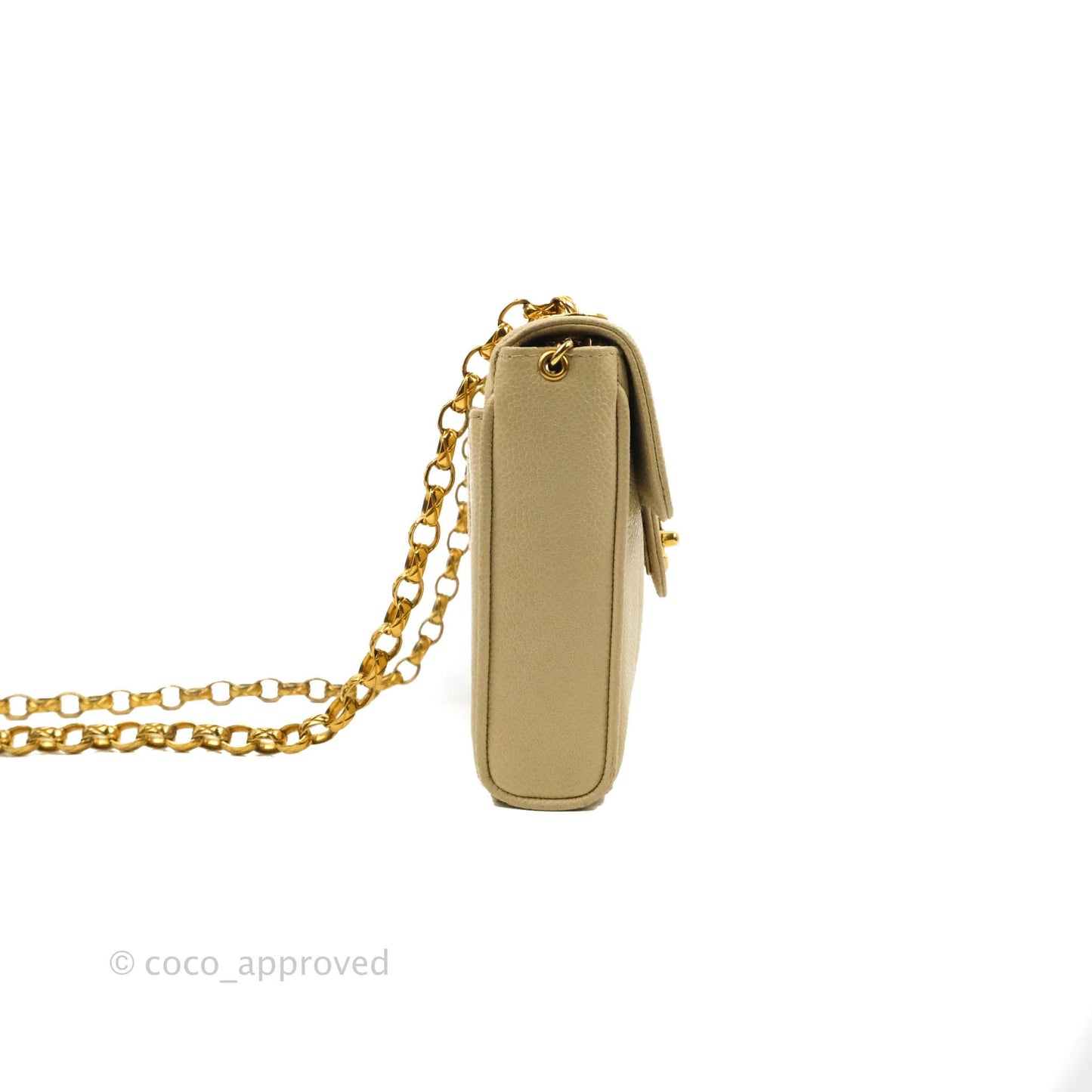 Chanel Vintage Vertical Mini Square Beige Caviar Gold Hardware