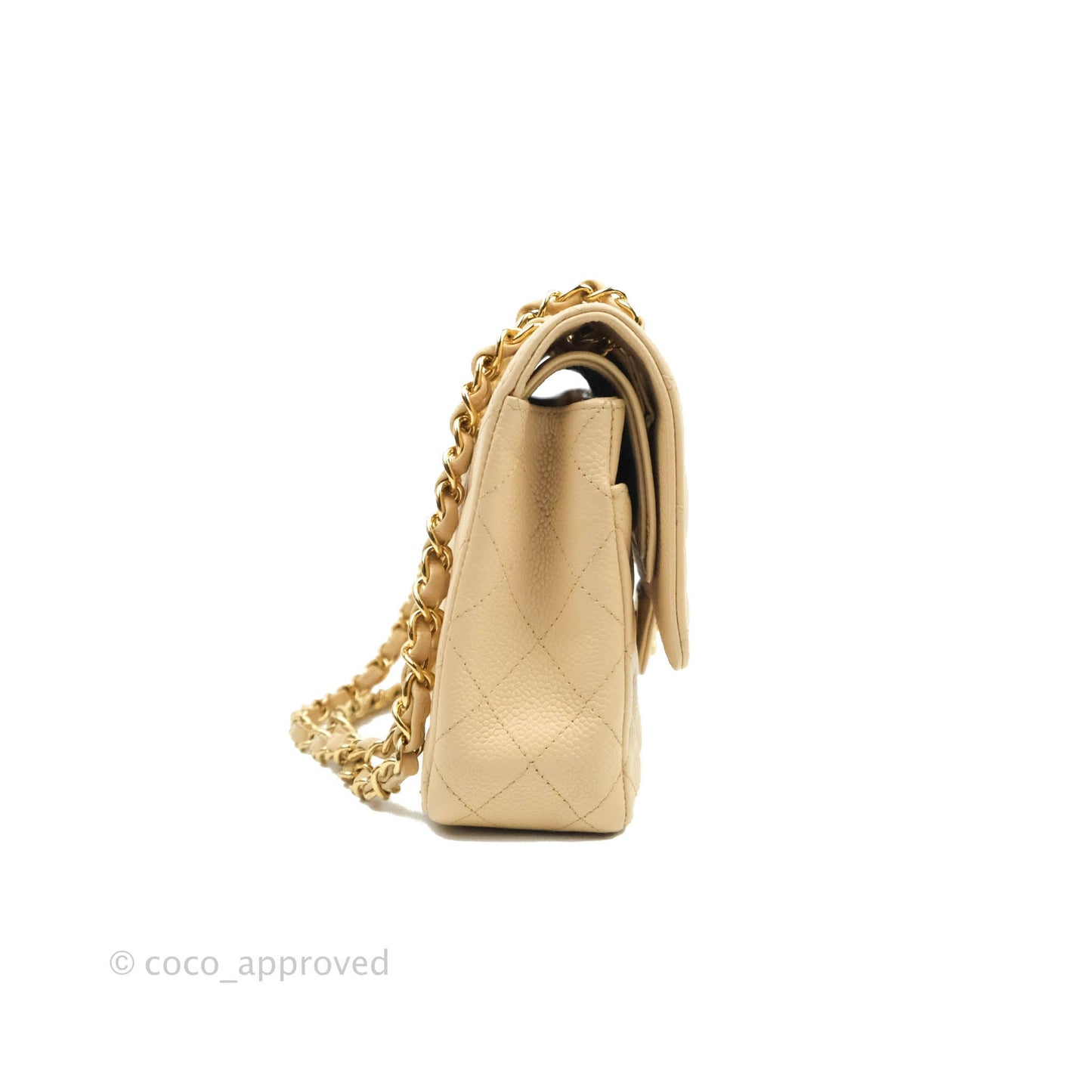 Chanel Classic M/L Medium Double Flap Bag Beige Caviar Gold Hardware