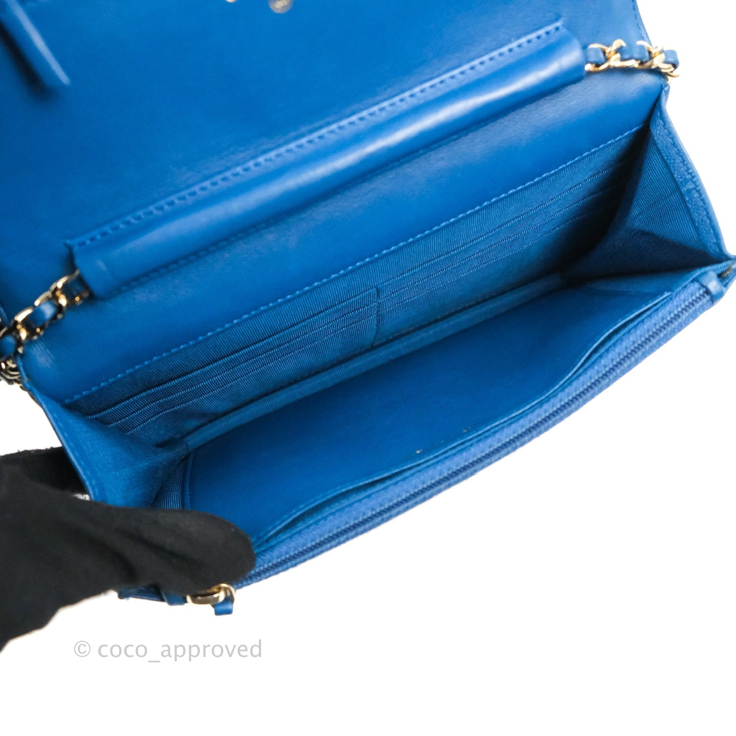 Chanel Quilted Classic Wallet on Chain WOC Blue Lambskin Gold Hardware