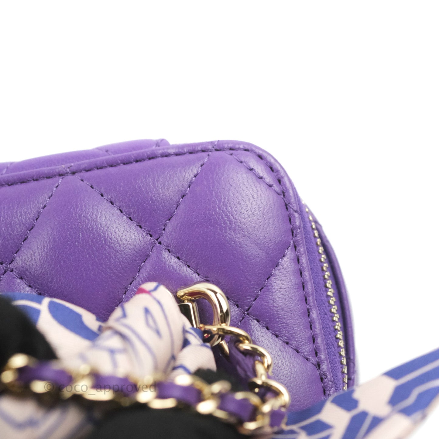 Chanel Vanity Rectangular Top Handle Purple Lambskin Gold Hardware with Twilly