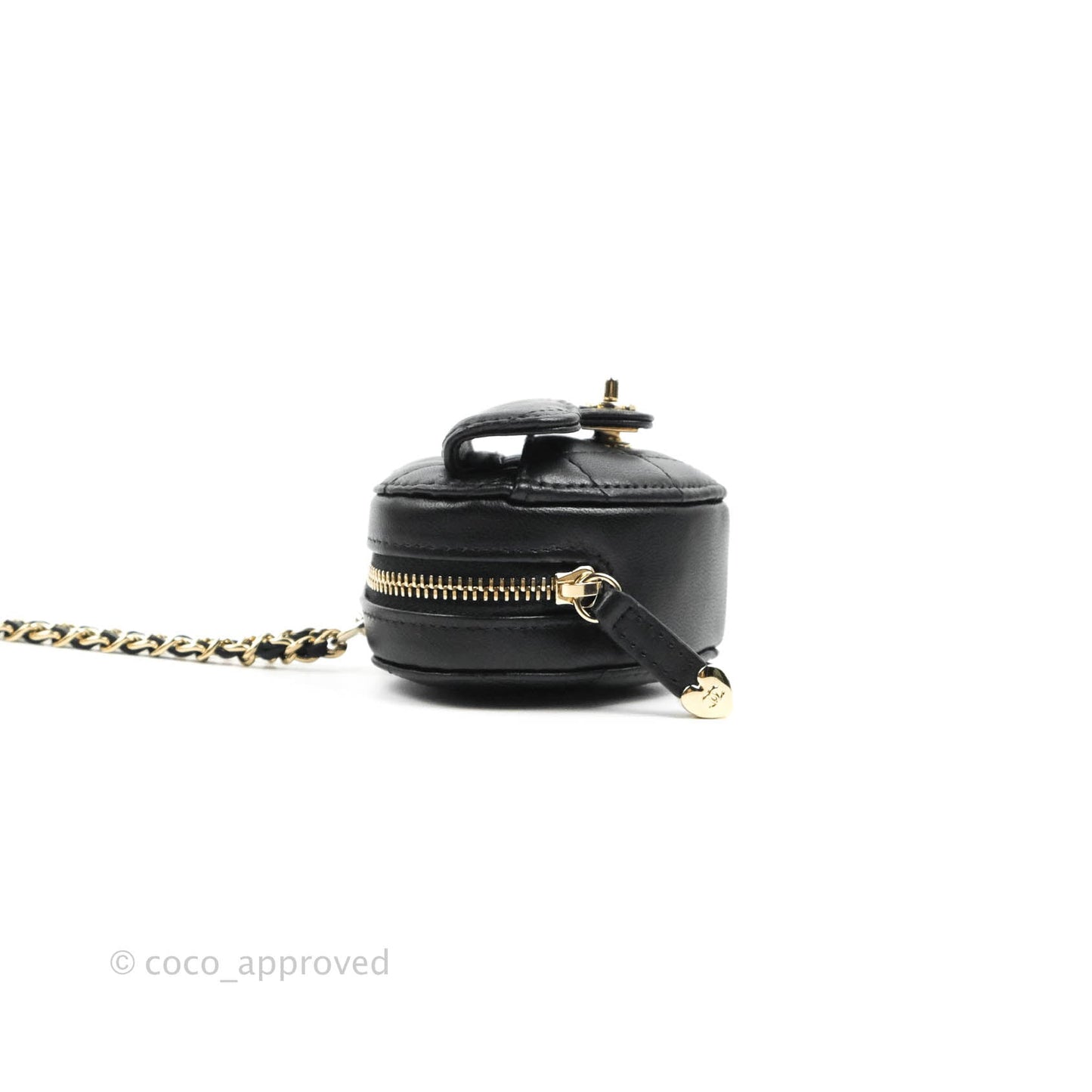 Chanel Small Heart Coin Purse Necklace Black Lambskin Gold Hardware 22S