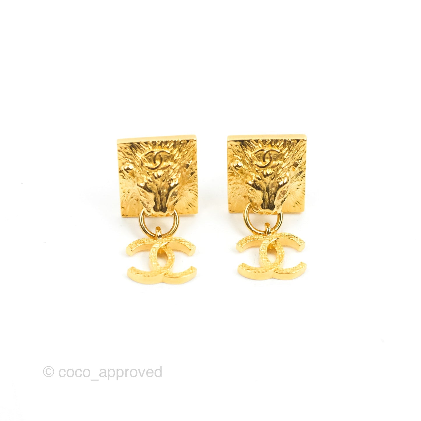 Chanel Lion CC Drop Ear Clip Gold Tone 22A