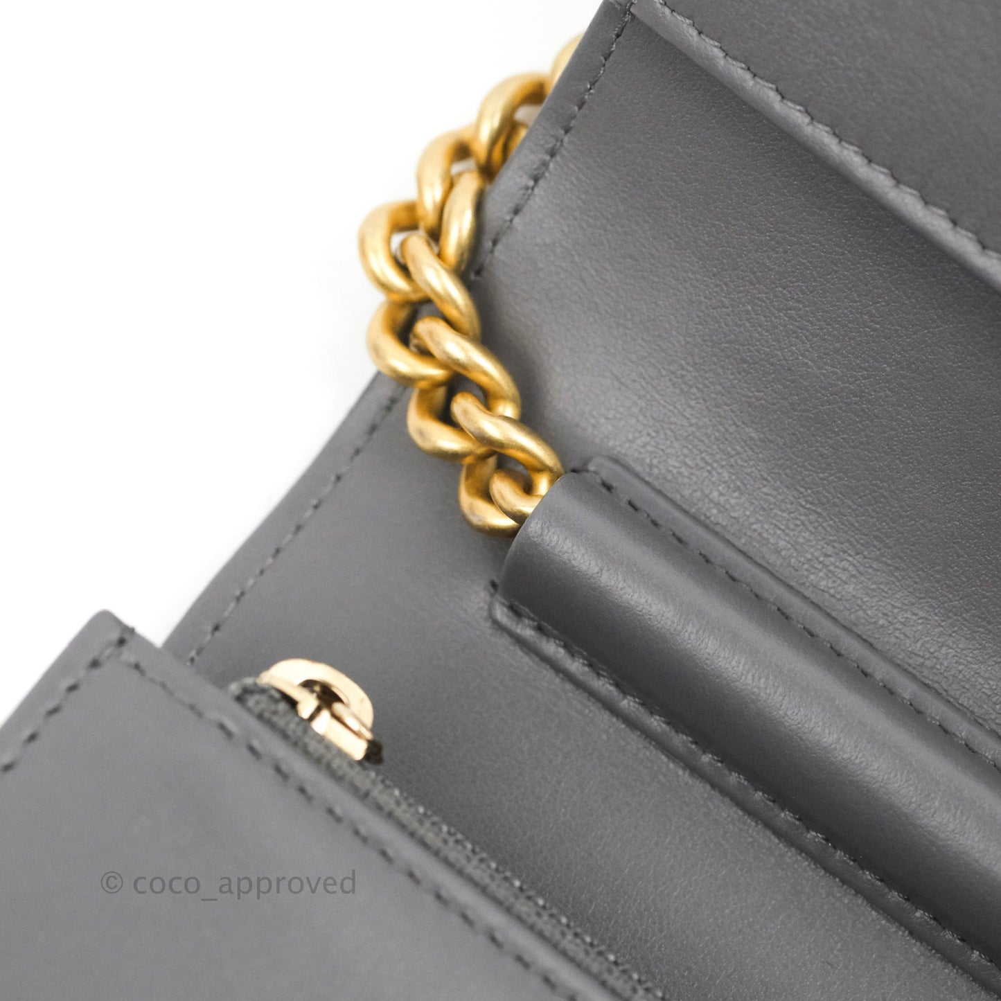 Chanel Quilted Mini Boy Wallet on Chain WOC Dark Grey Caviar Aged Gold Hardware