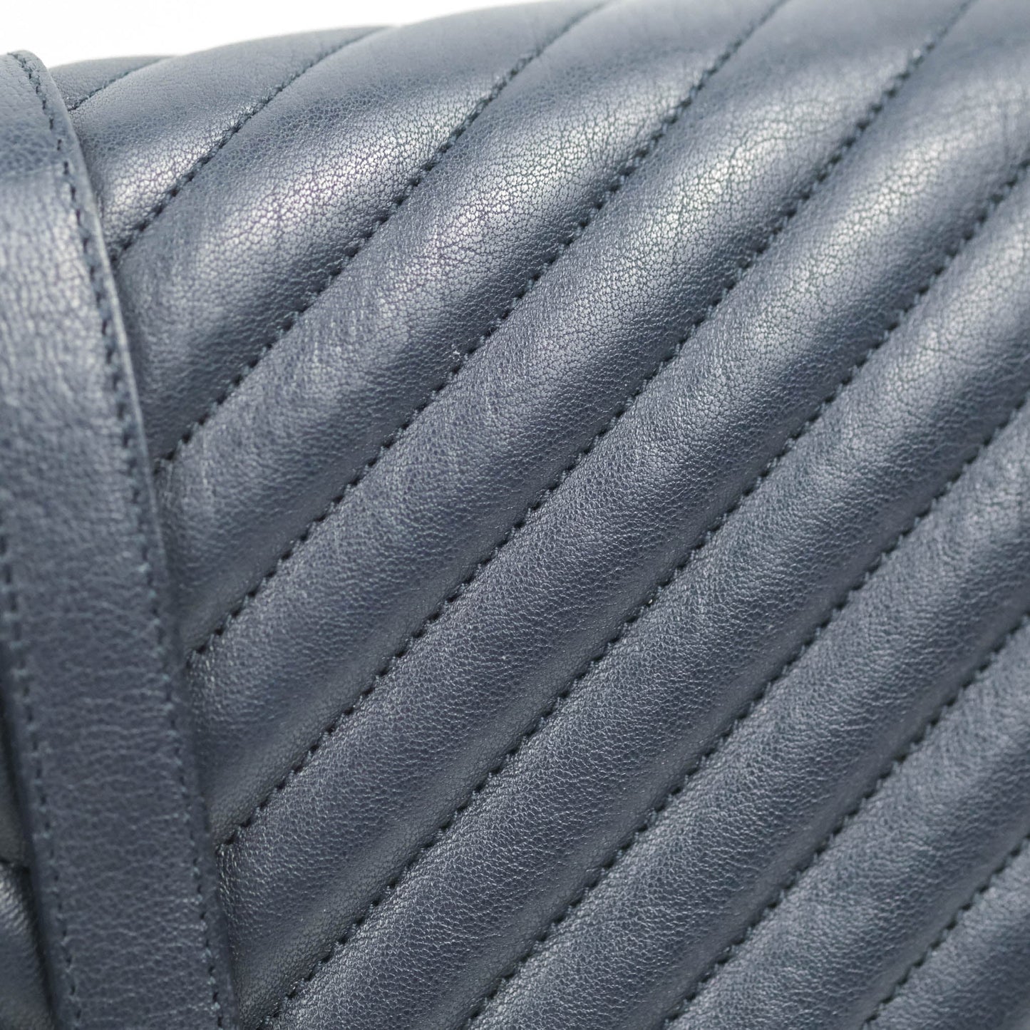 Saint Laurent Chevron Large College Navy Chain Bag Ruthenium Hardware